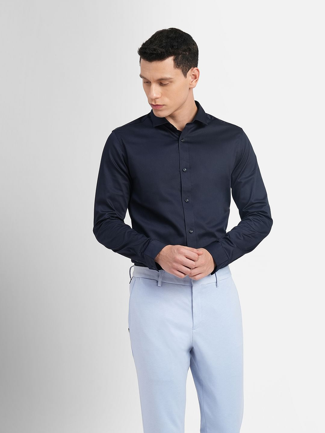 Cotton Stretch Slim Fit Shirt - Navy Blue