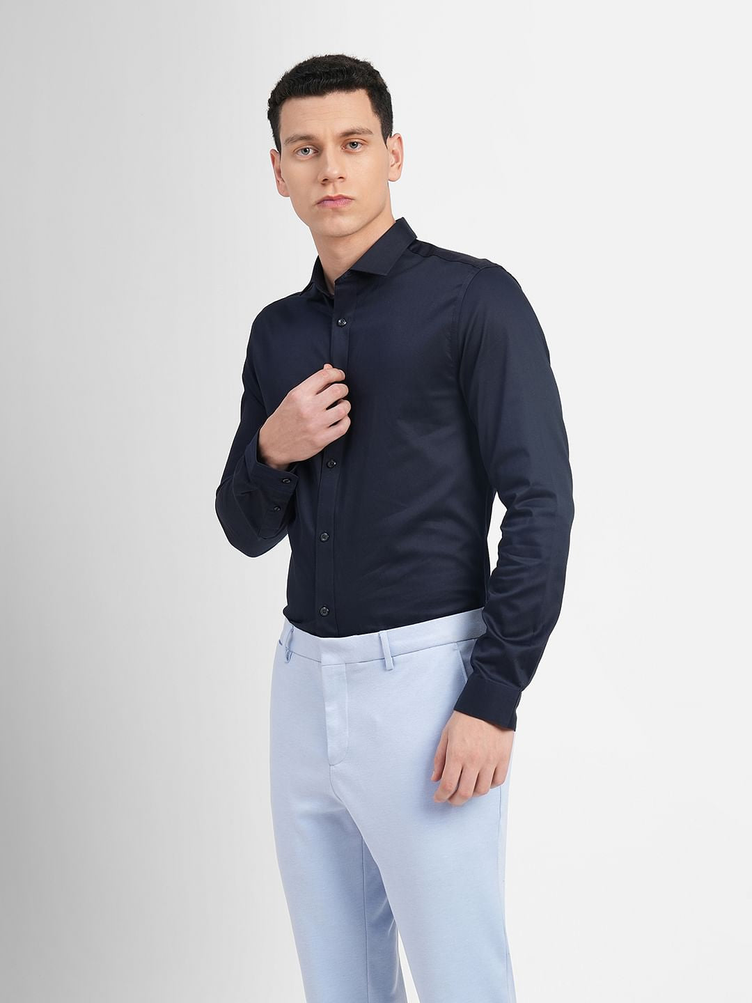 Cotton Stretch Slim Fit Shirt - Navy Blue