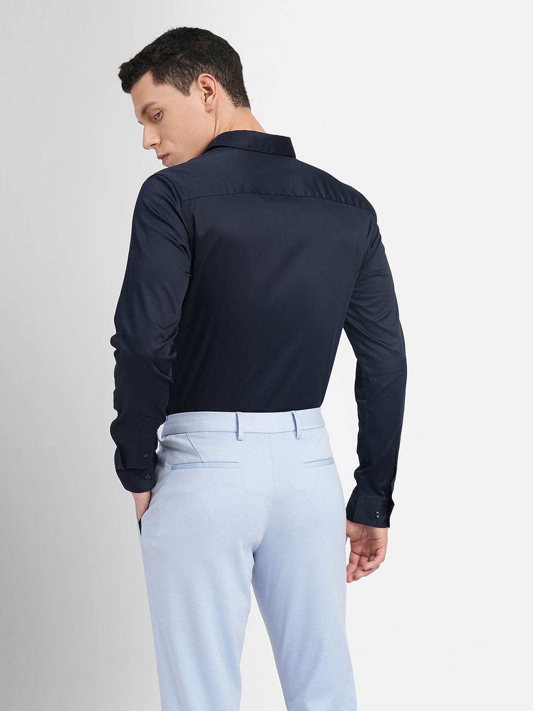 Cotton Stretch Slim Fit Shirt - Navy Blue