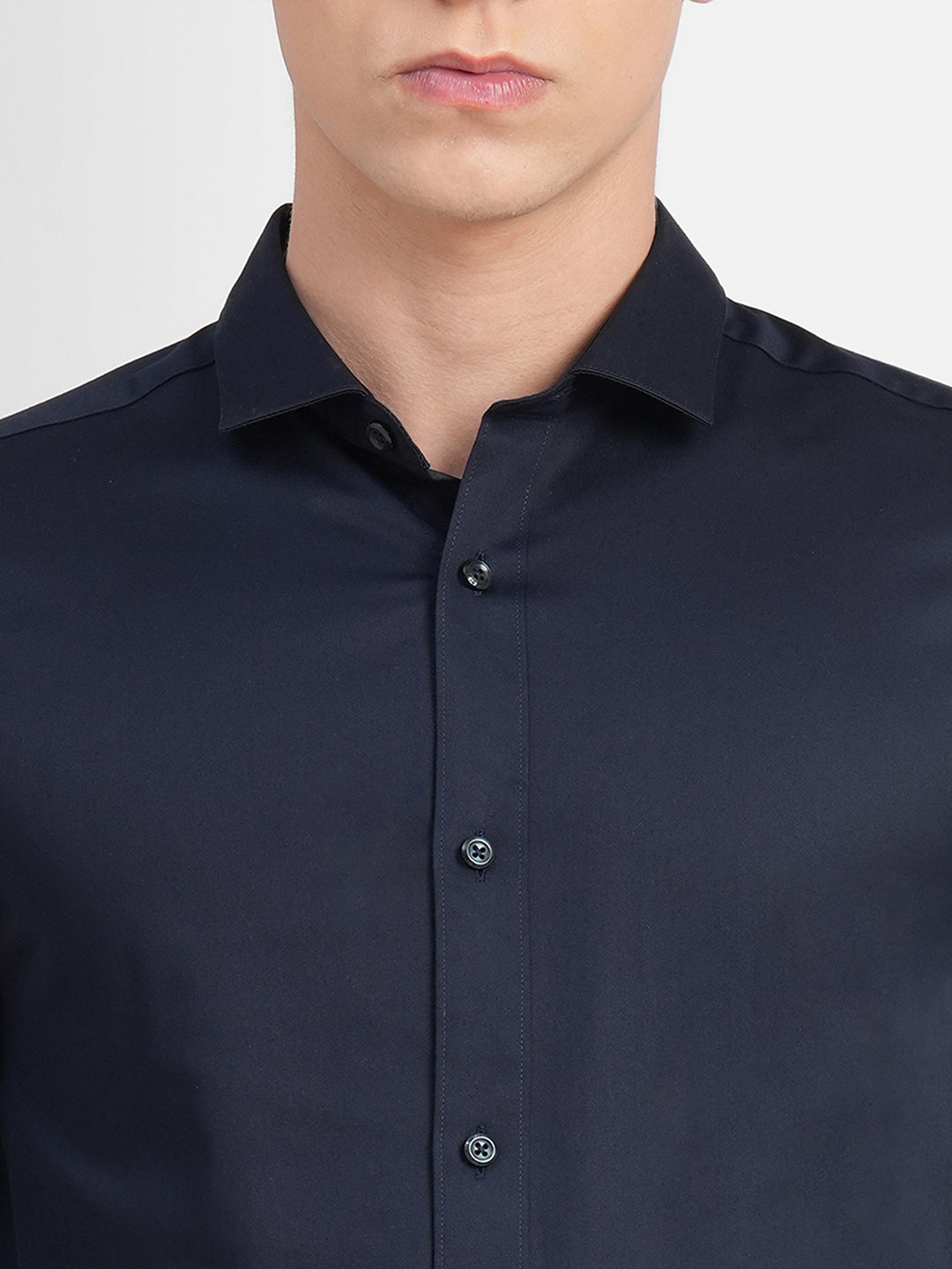 Cotton Stretch Slim Fit Shirt - Navy Blue