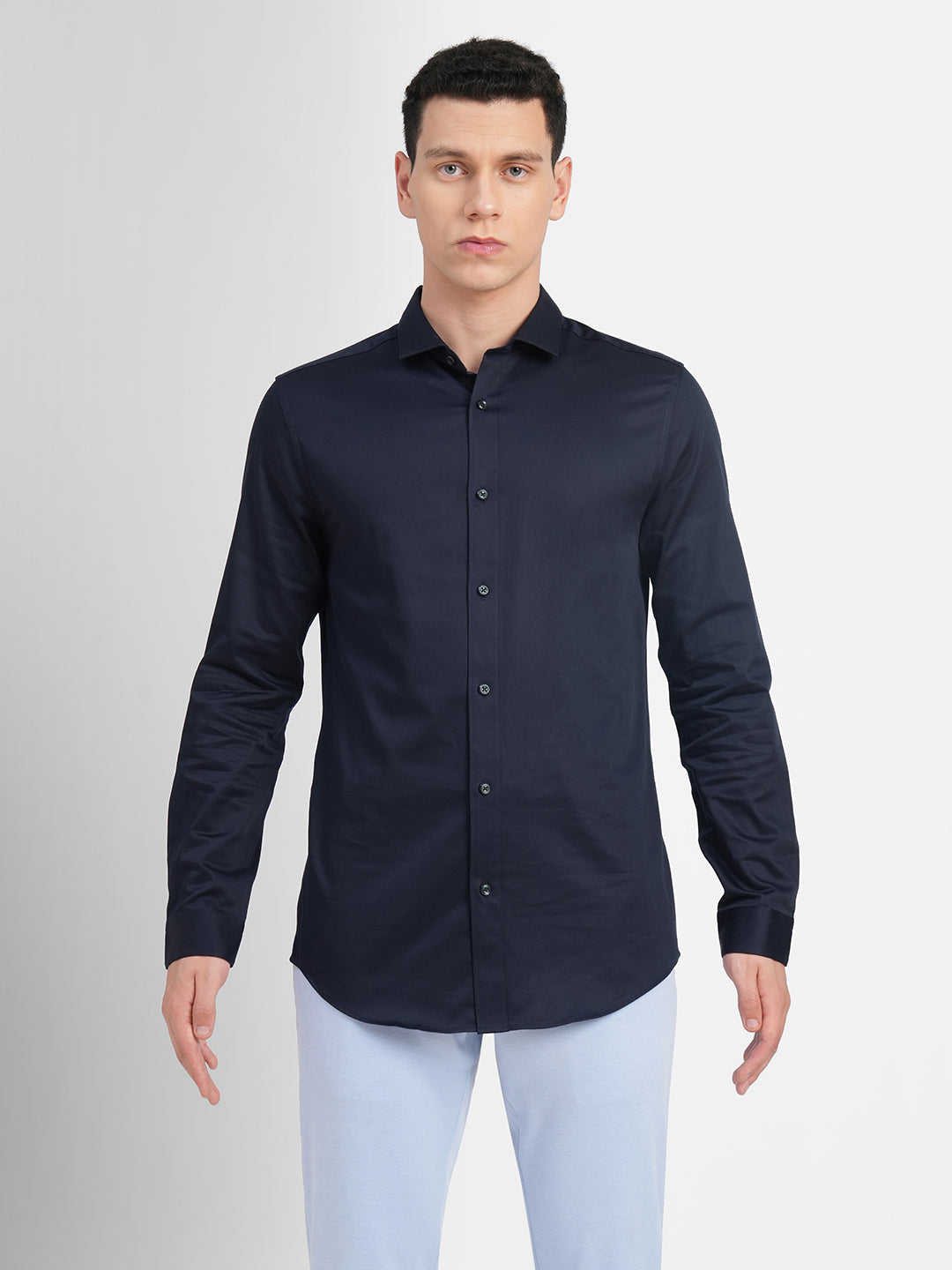 Cotton Stretch Slim Fit Shirt - Navy Blue