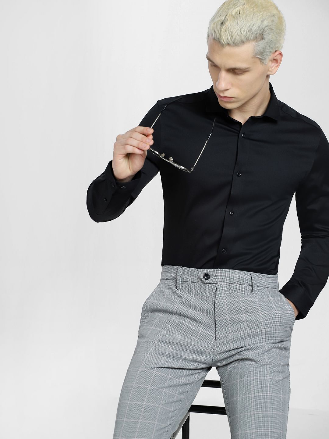 Cotton Stretch Slim Fit Shirt - Black