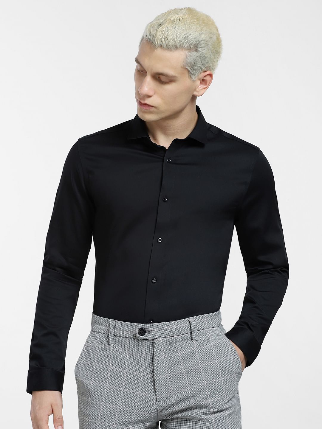 Cotton Stretch Slim Fit Shirt - Black