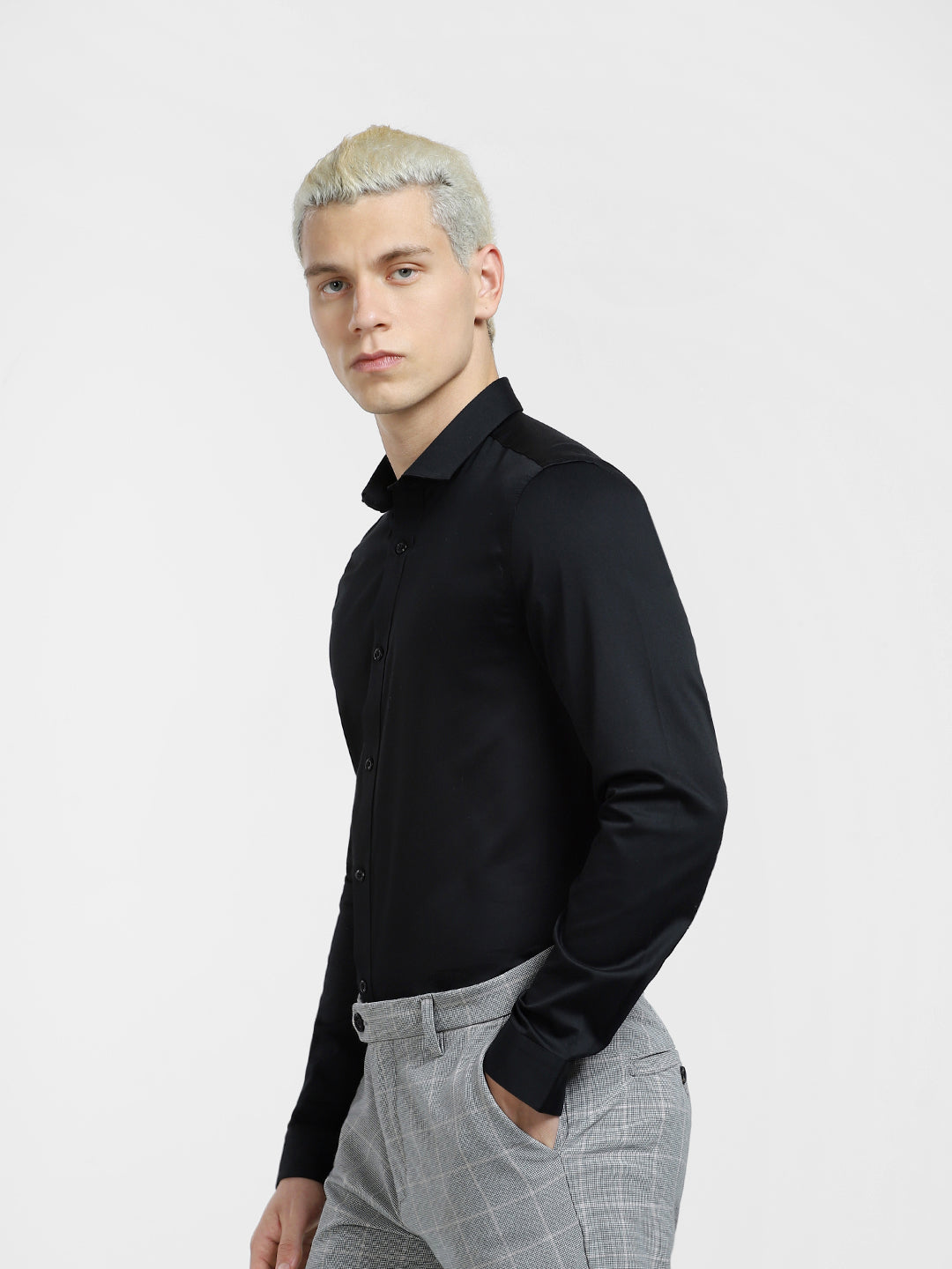 Cotton Stretch Slim Fit Shirt - Black