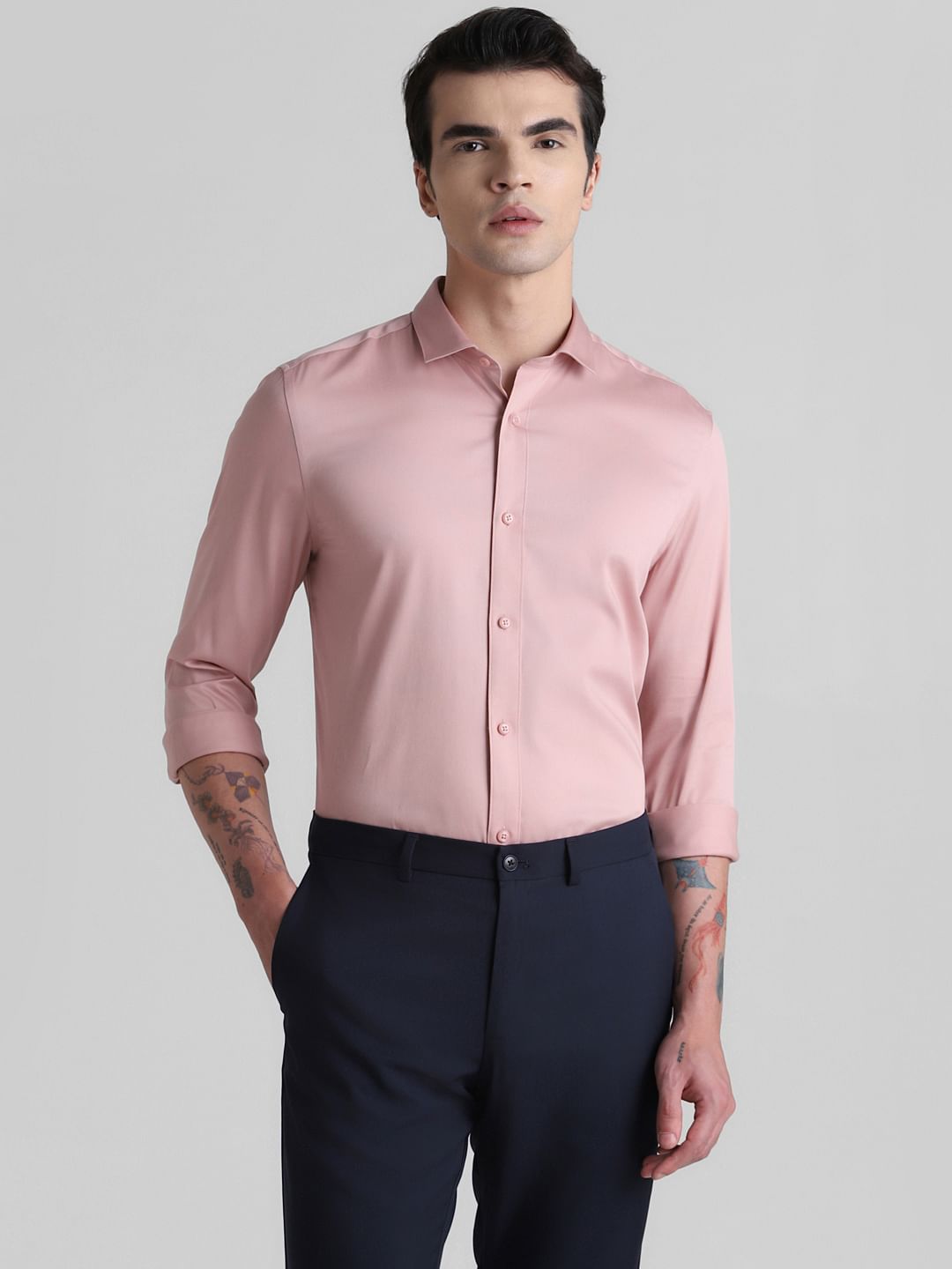 Pink Full Sleeves Solid Shirt
