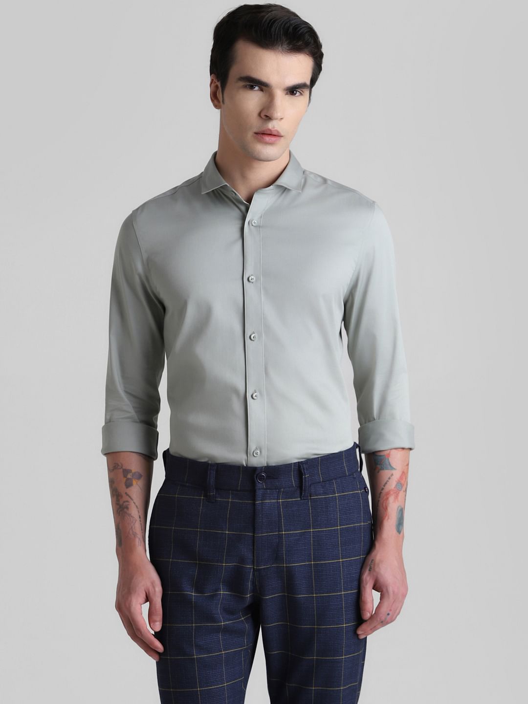 Grey Full Sleeves Solid Shirt