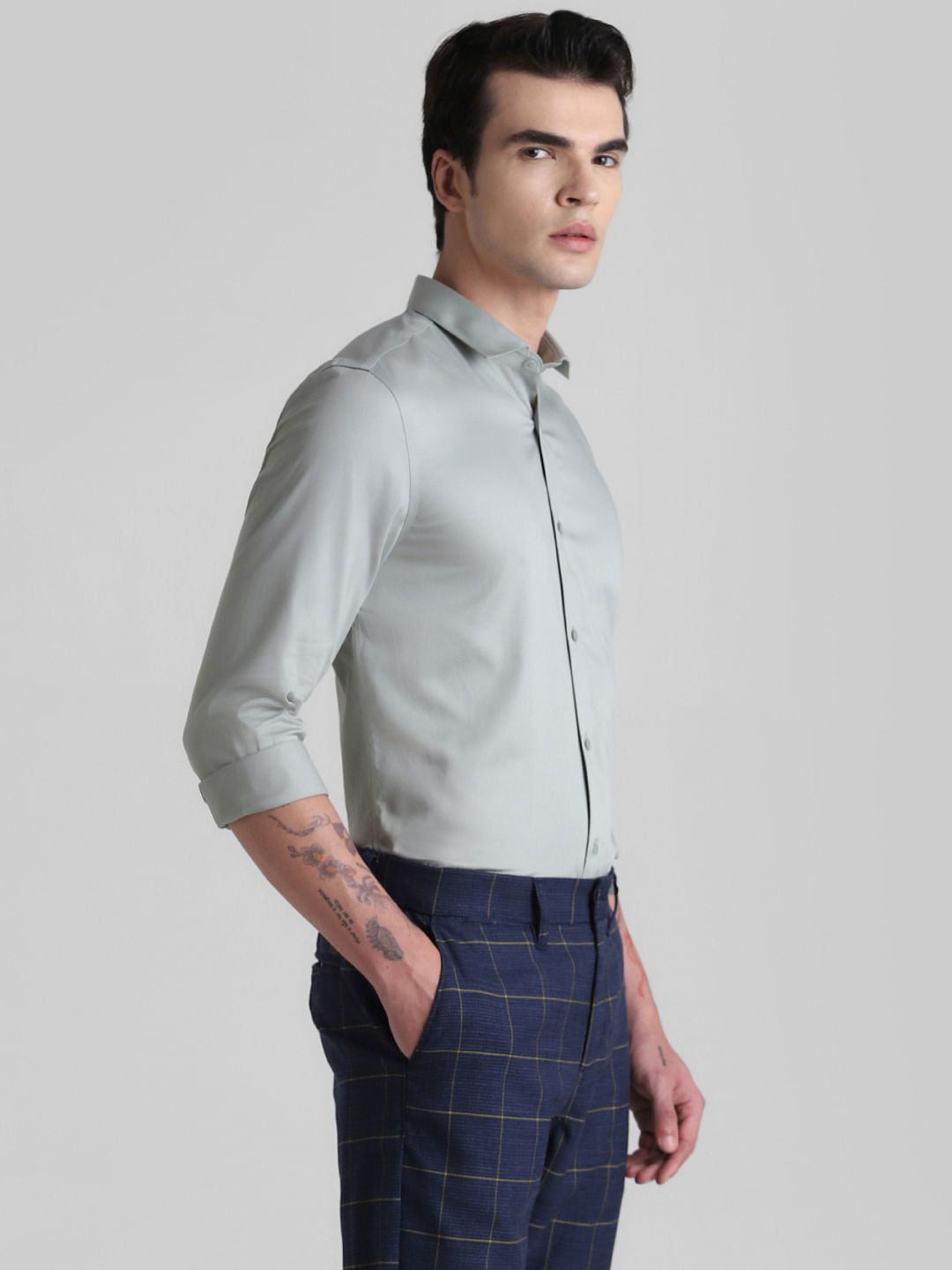 Grey Full Sleeves Solid Shirt