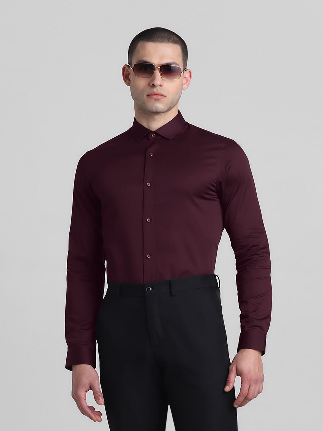 Cotton Stretch Slim Fit Shirt - Red