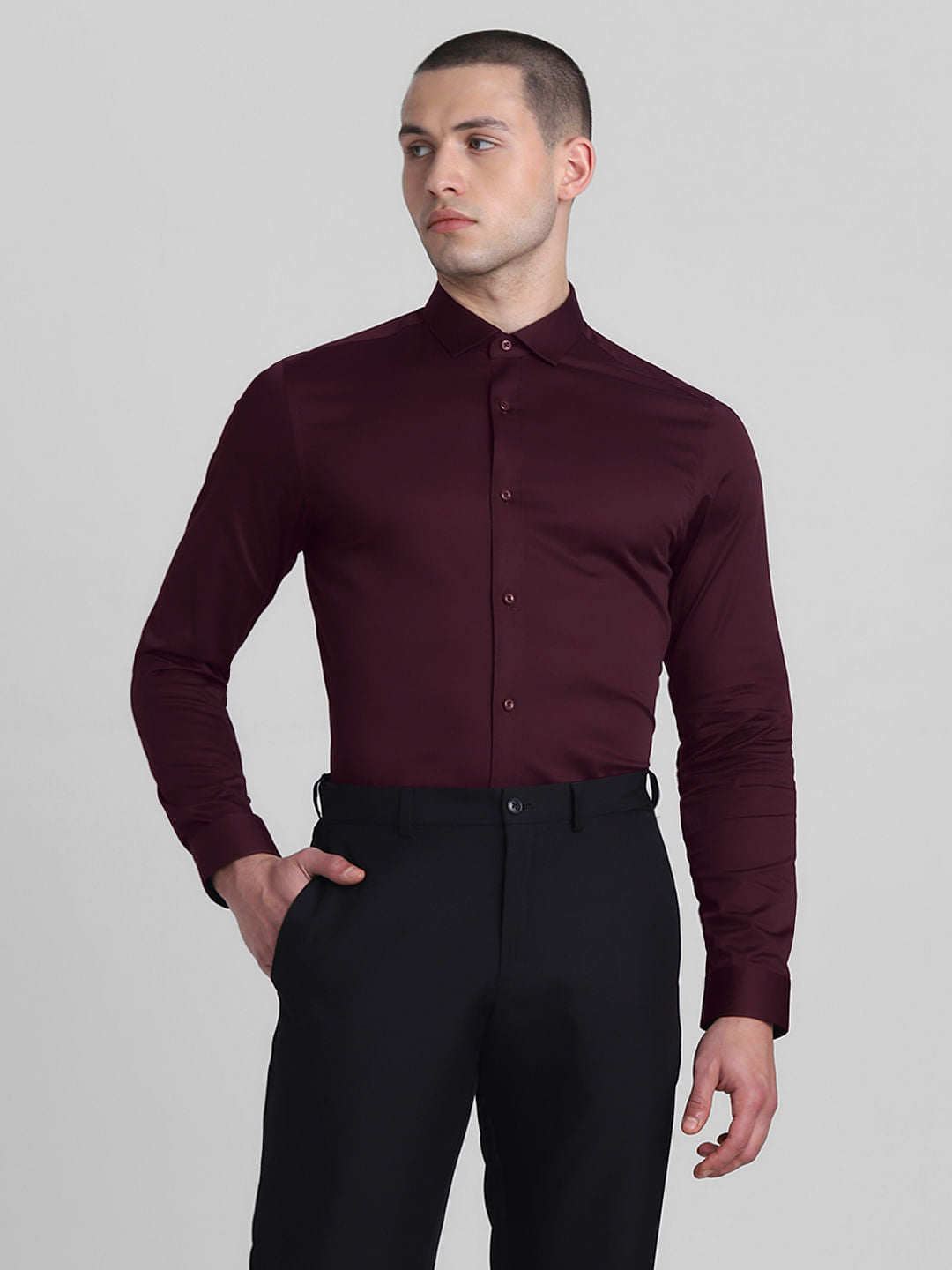 Cotton Stretch Slim Fit Shirt - Red
