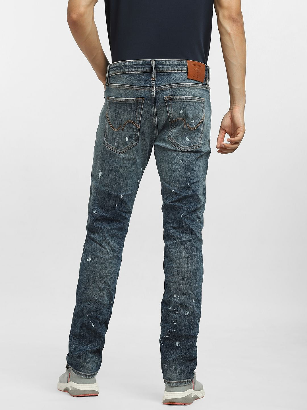 Dark Blue Low Rise Paint Detail Regular Jeans