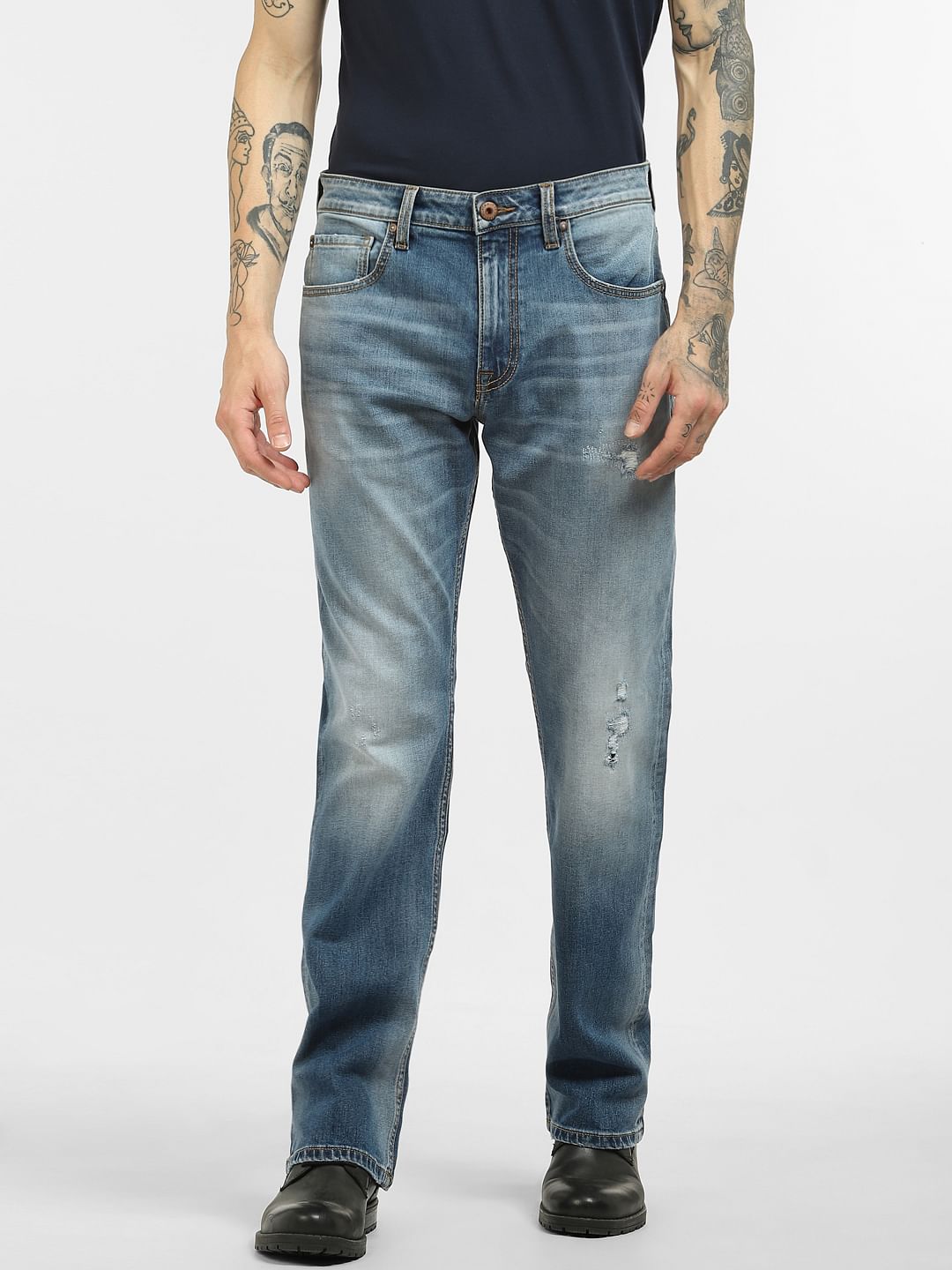 Blue High Rise Washed Bootcut Jeans
