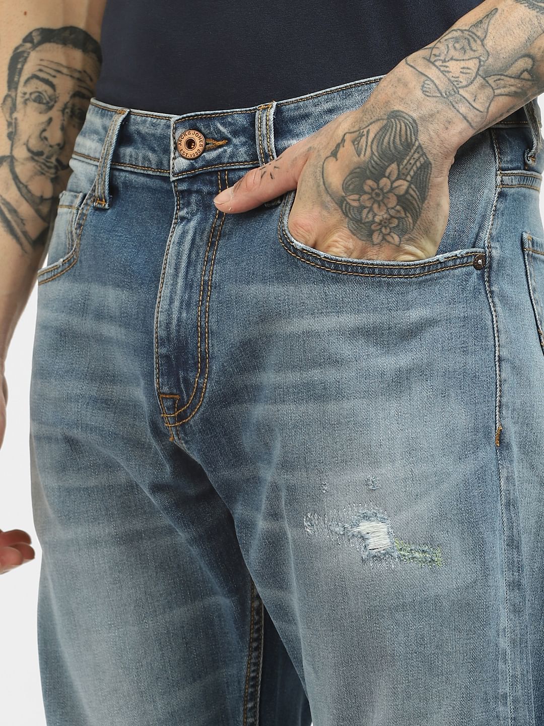 Blue High Rise Washed Bootcut Jeans