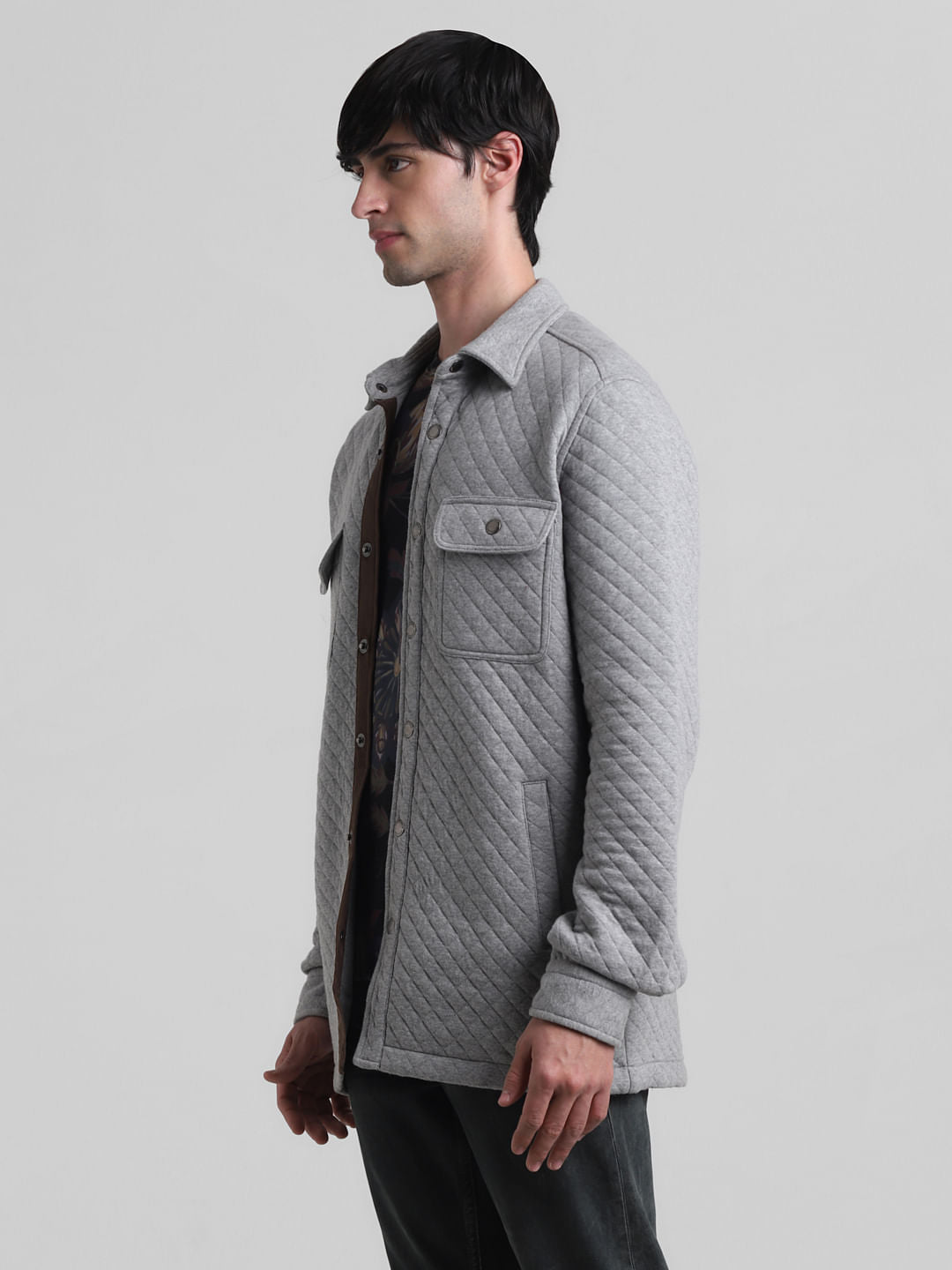 Grey Patch Pocket Knit Shirt