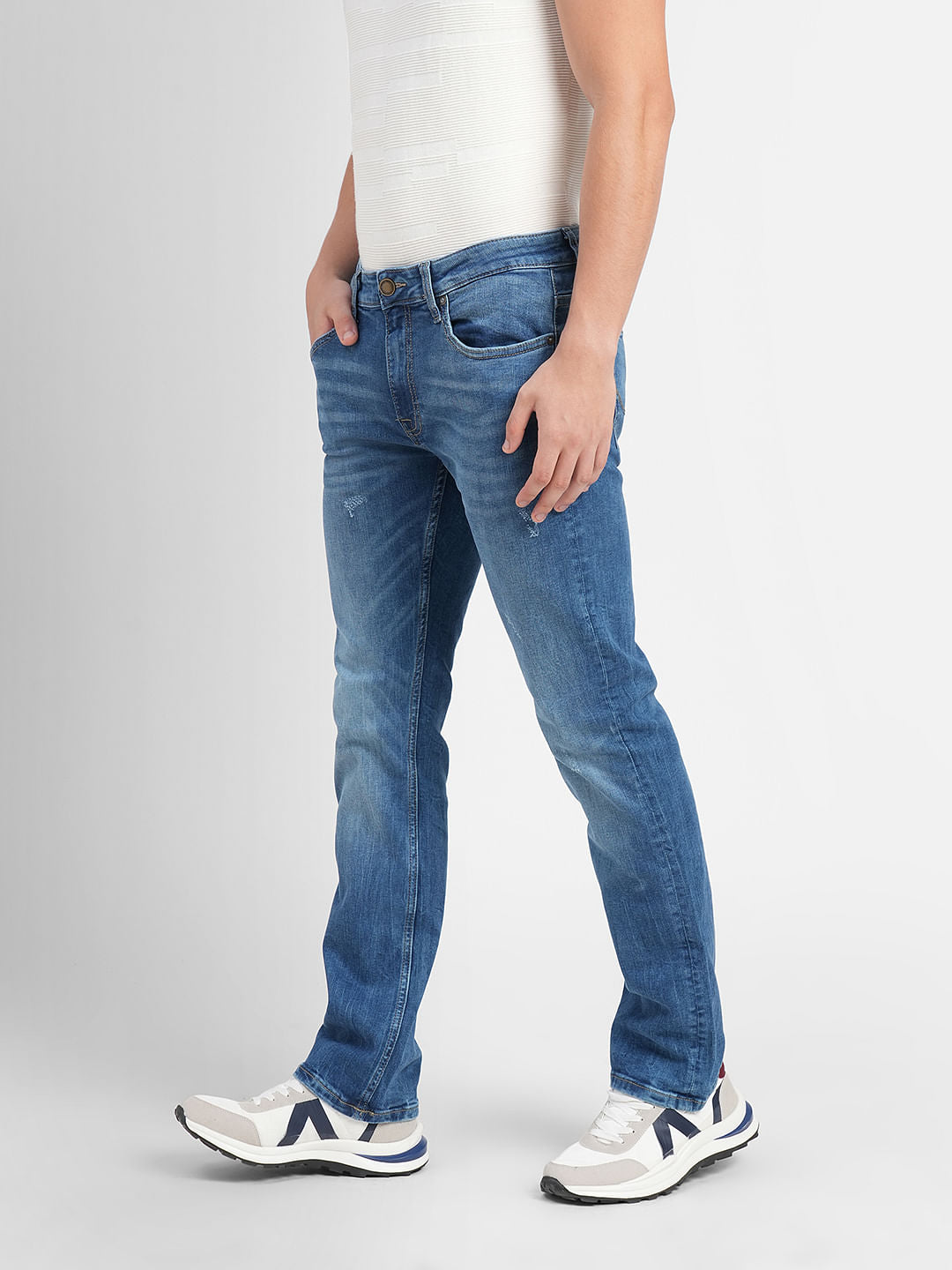 Light Blue Mid Rise Clark Straight Fit Jeans