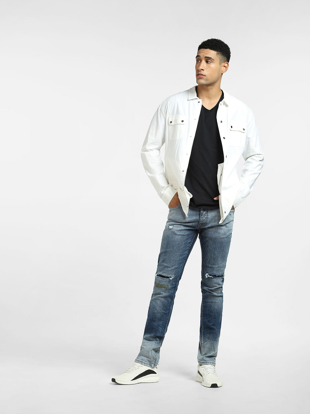 Blue Low Rise Ripped Glenn Slim Jeans