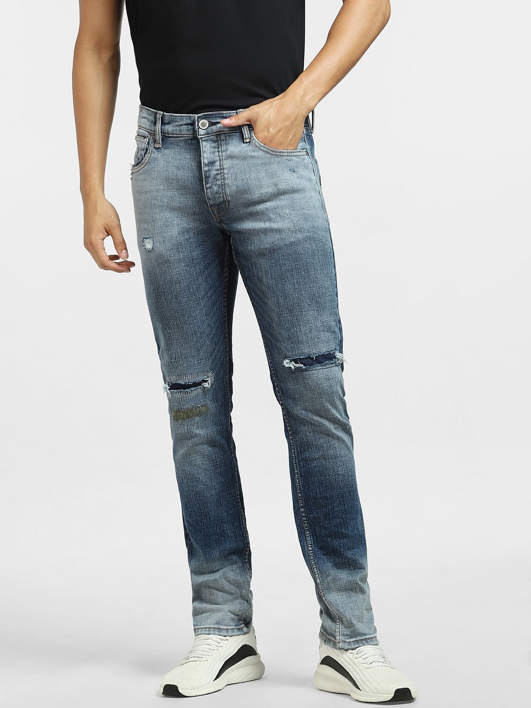 Blue Low Rise Ripped Glenn Slim Jeans
