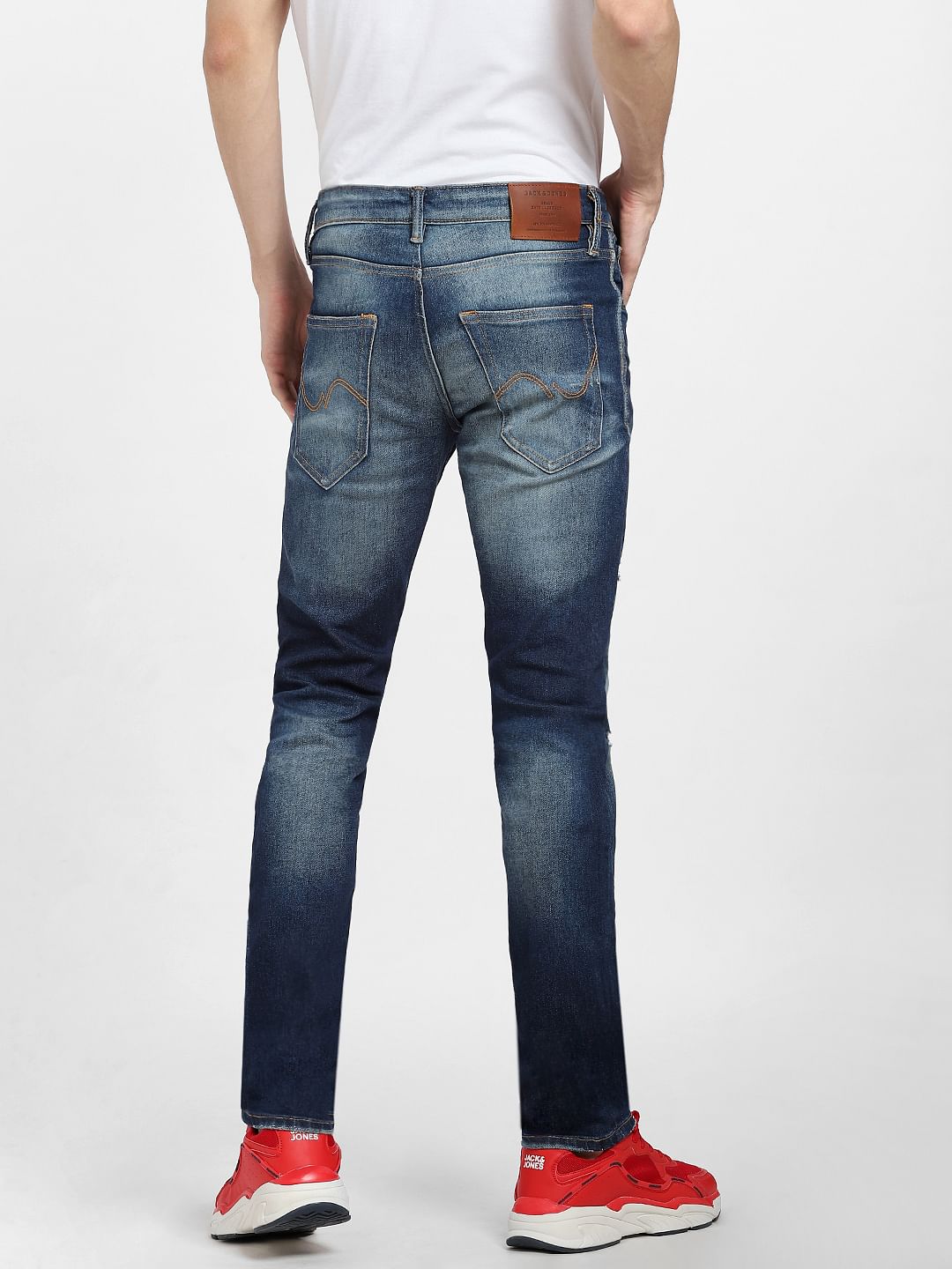 Dark Blue Low Rise Distressed Glenn Slim Jeans