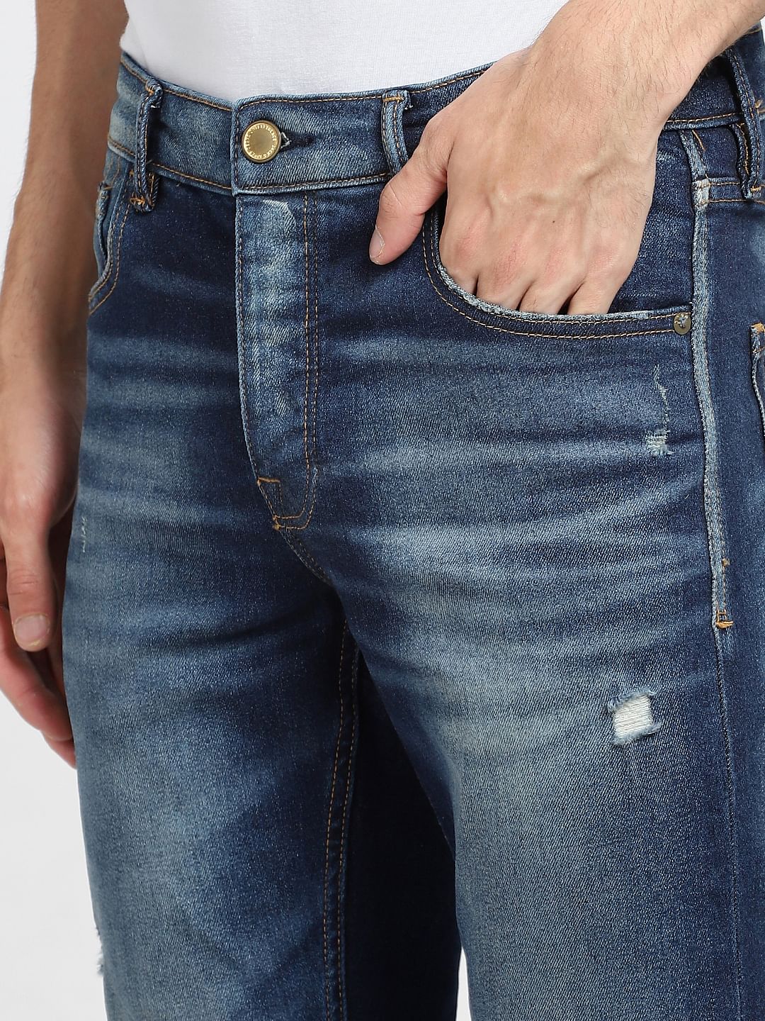 Dark Blue Low Rise Distressed Glenn Slim Jeans