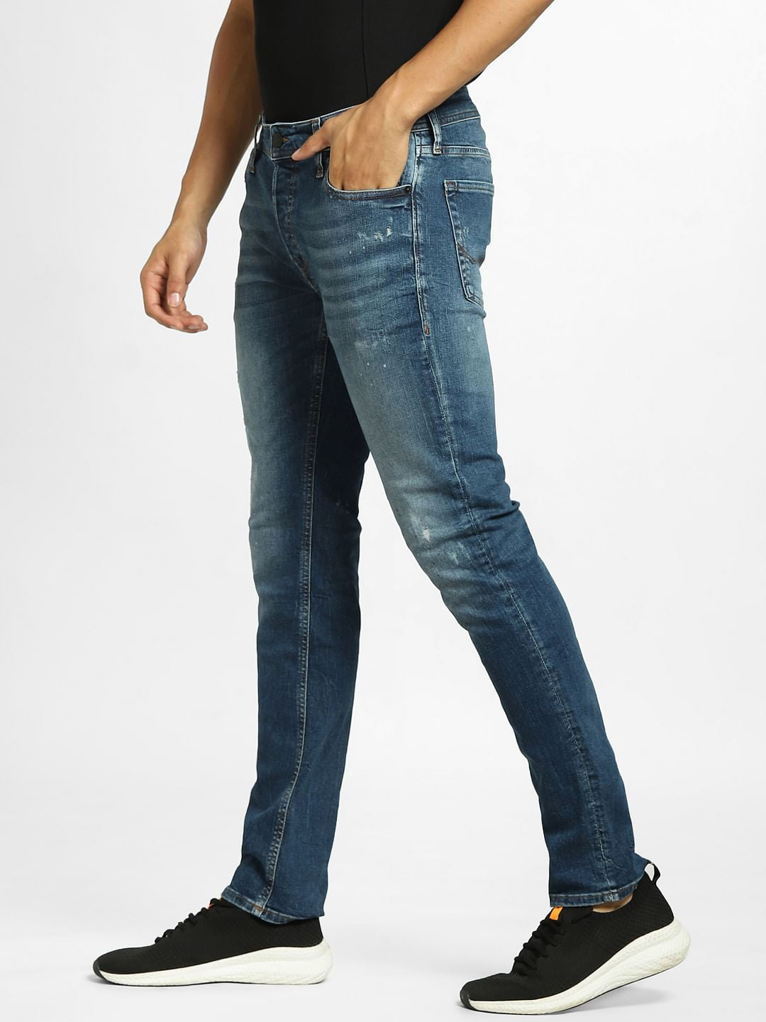 Blue Low Rise Ripped Glenn Slim Jeans