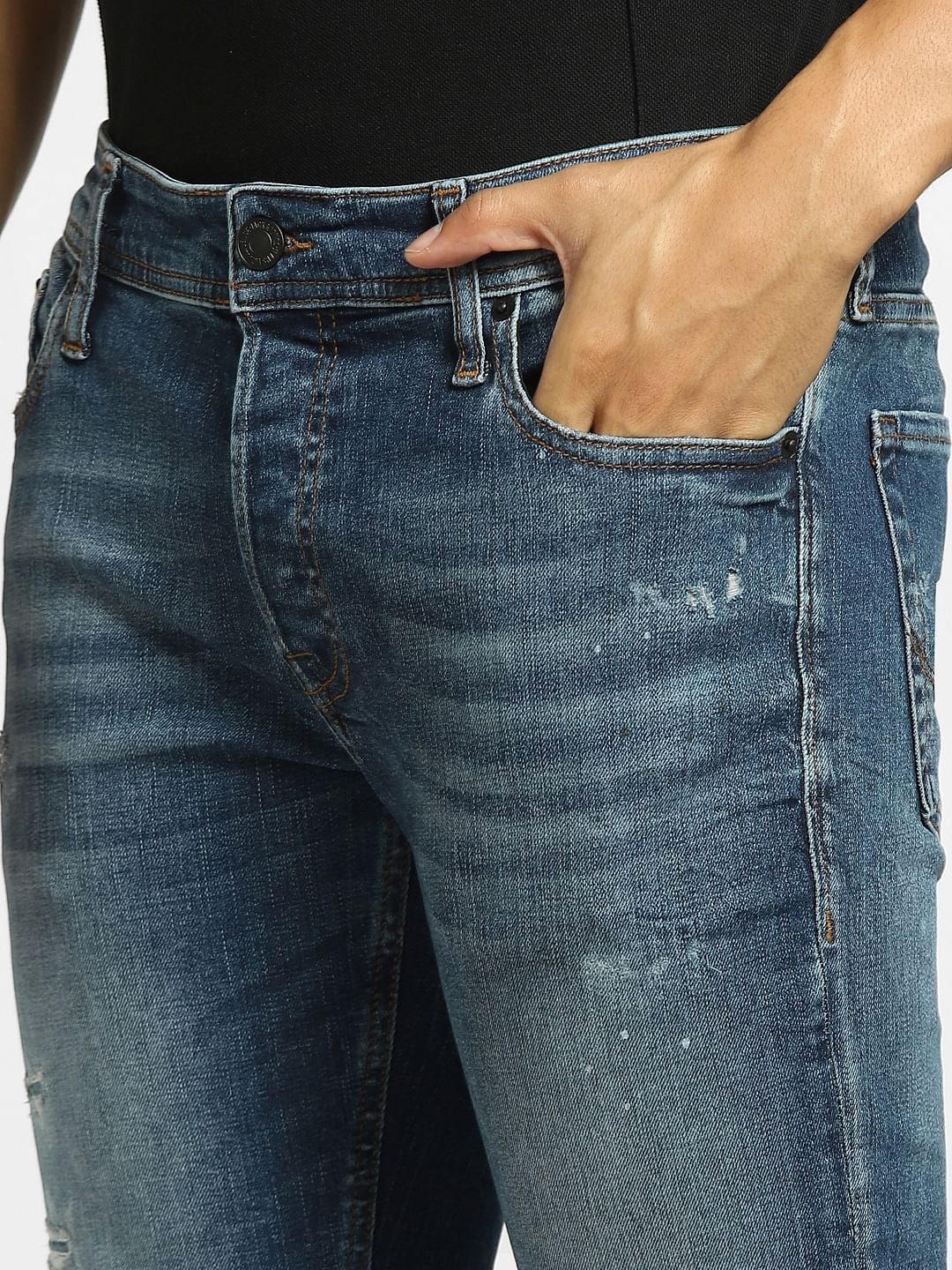 Blue Low Rise Ripped Glenn Slim Jeans
