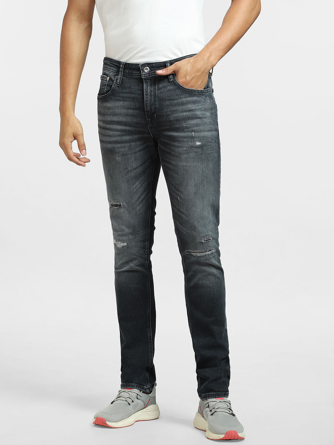 Dark Blue Low Rise Ripped Ben Skinny Jeans