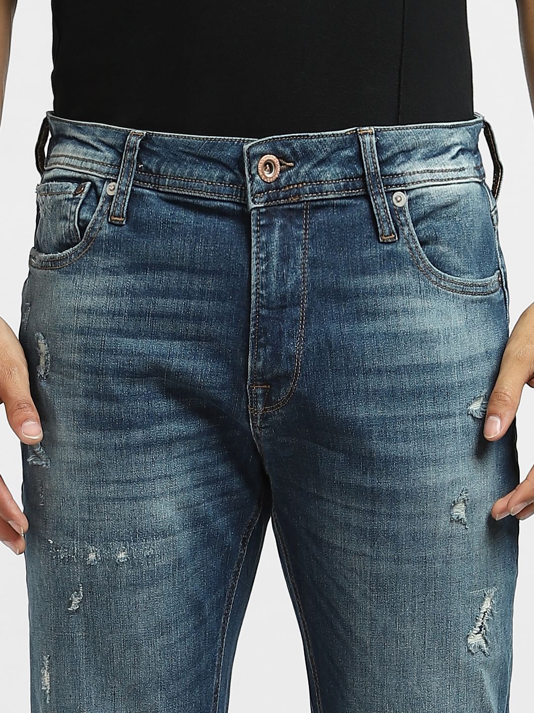 Dark Blue Low Rise Ripped Ben Skinny Jeans