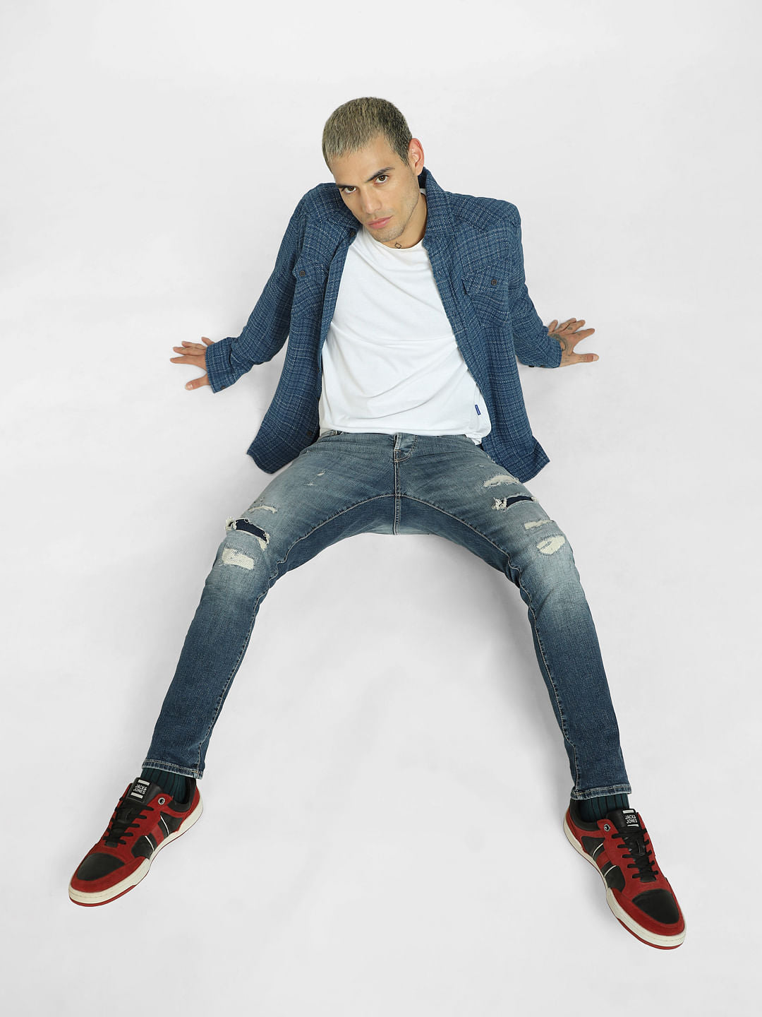 Light Blue Low Rise Distressed Slim Jeans