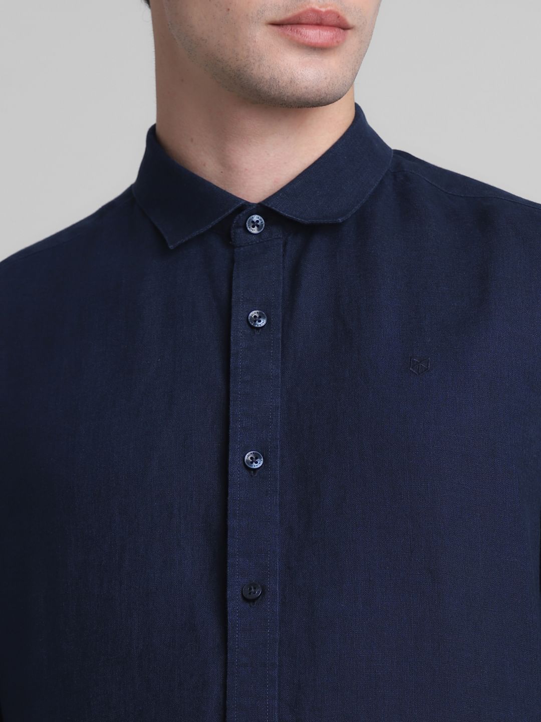 Dark Blue Linen Full Sleeves Shirt