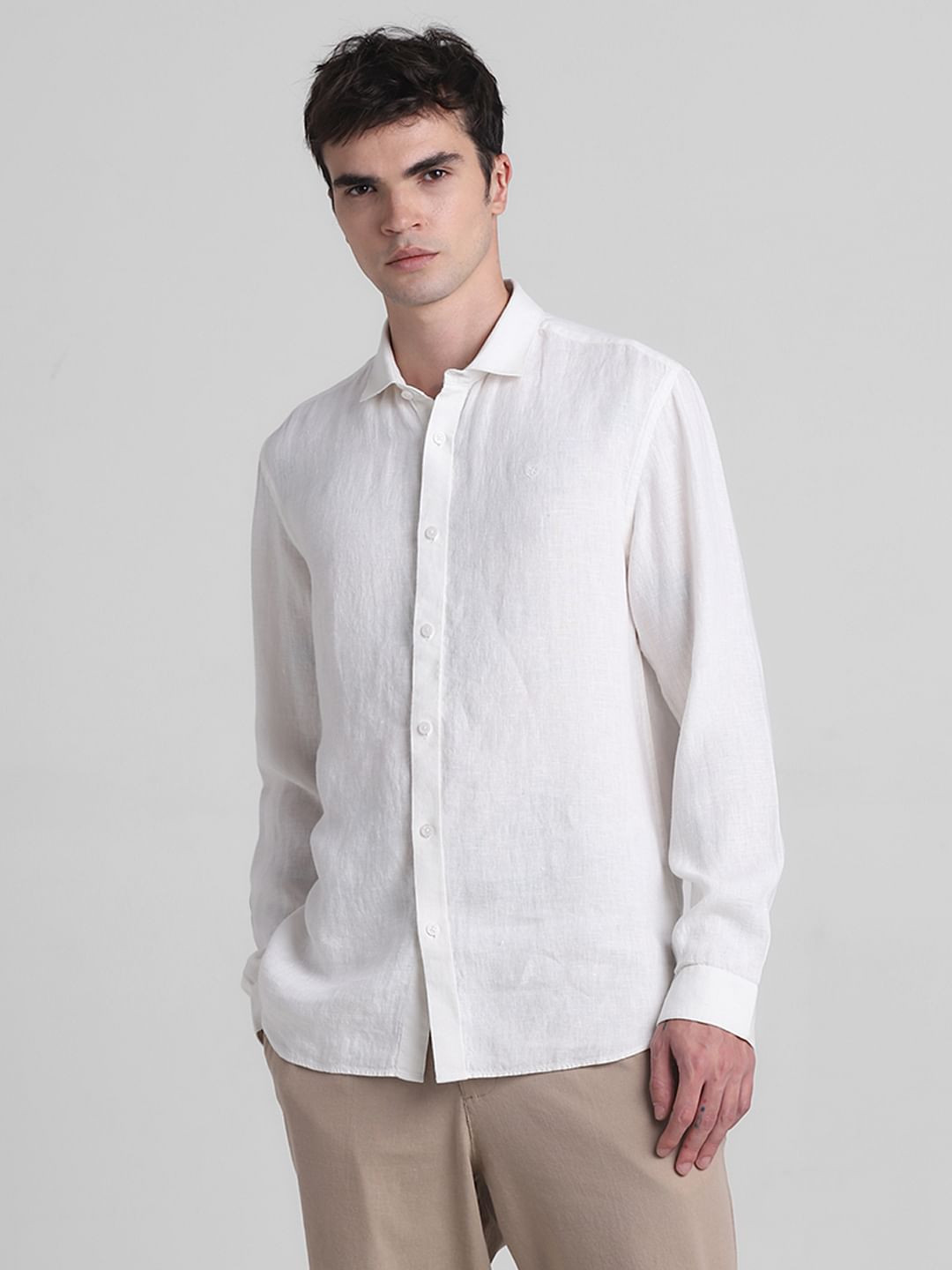 White Linen Full Sleeves Shirt