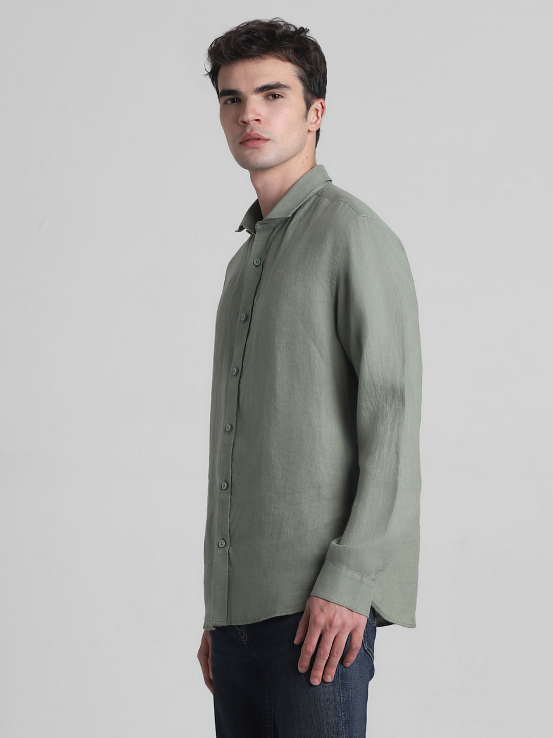 Green Linen Full Sleeves Shirt
