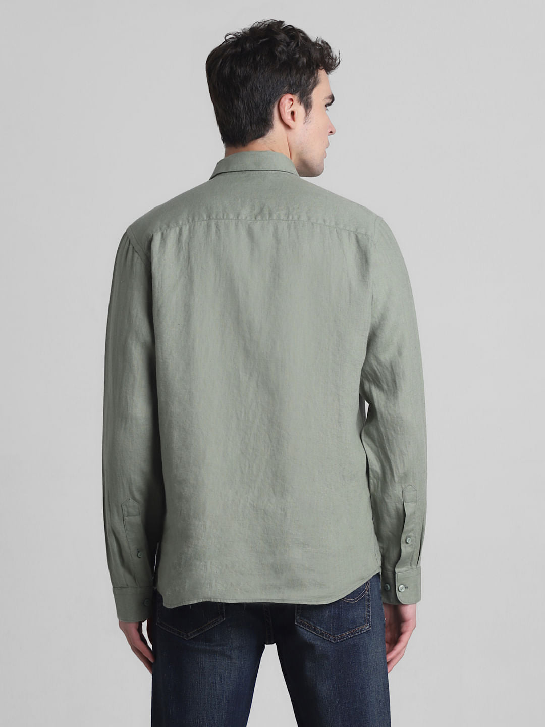 Green Linen Full Sleeves Shirt