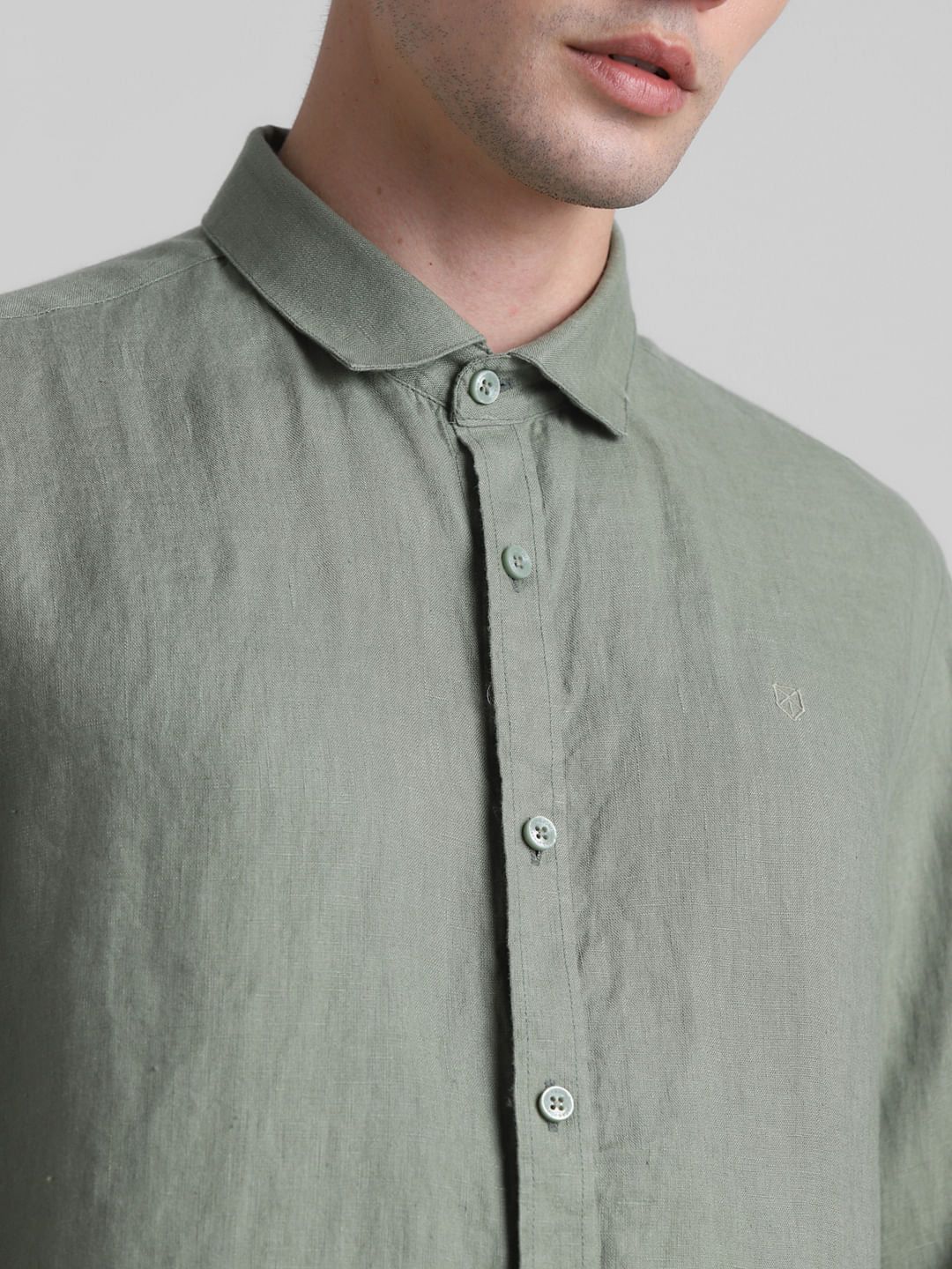Green Linen Full Sleeves Shirt
