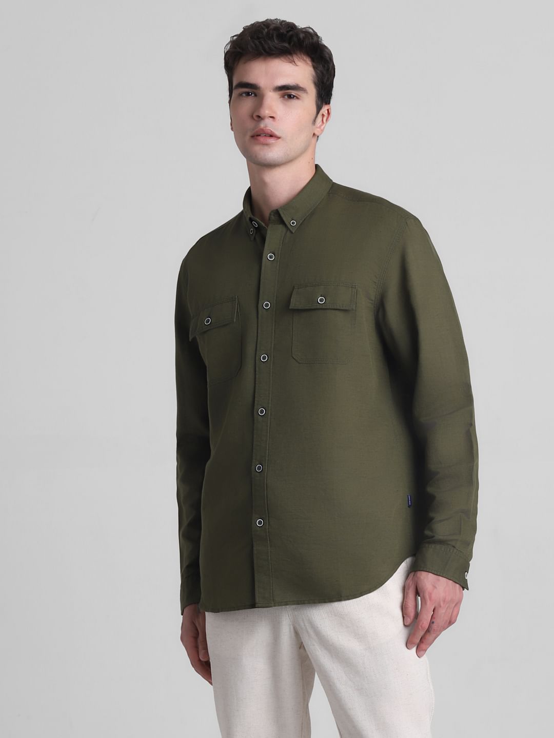 Green Slim Fit Full Sleeves Shirt