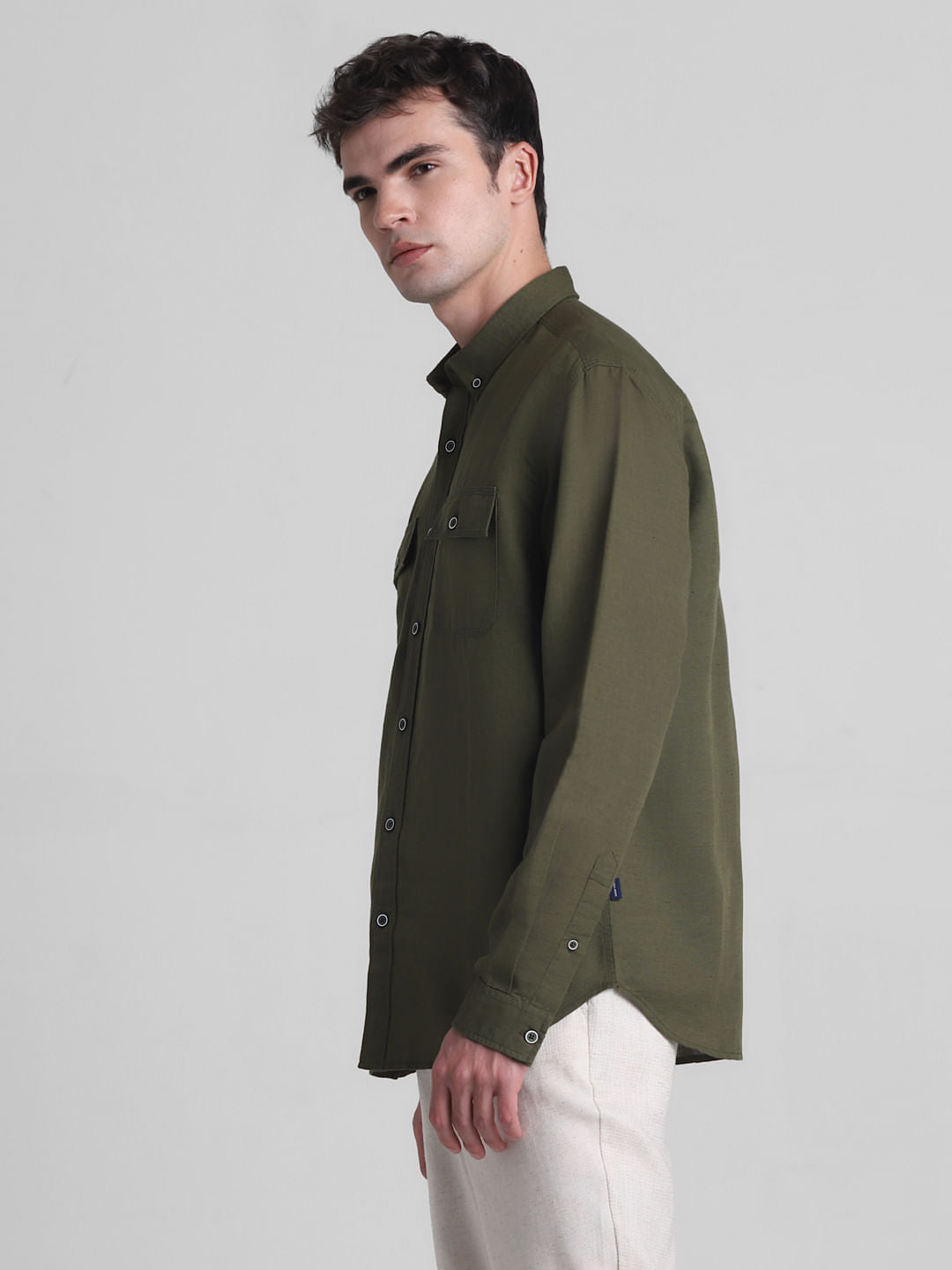 Green Slim Fit Full Sleeves Shirt