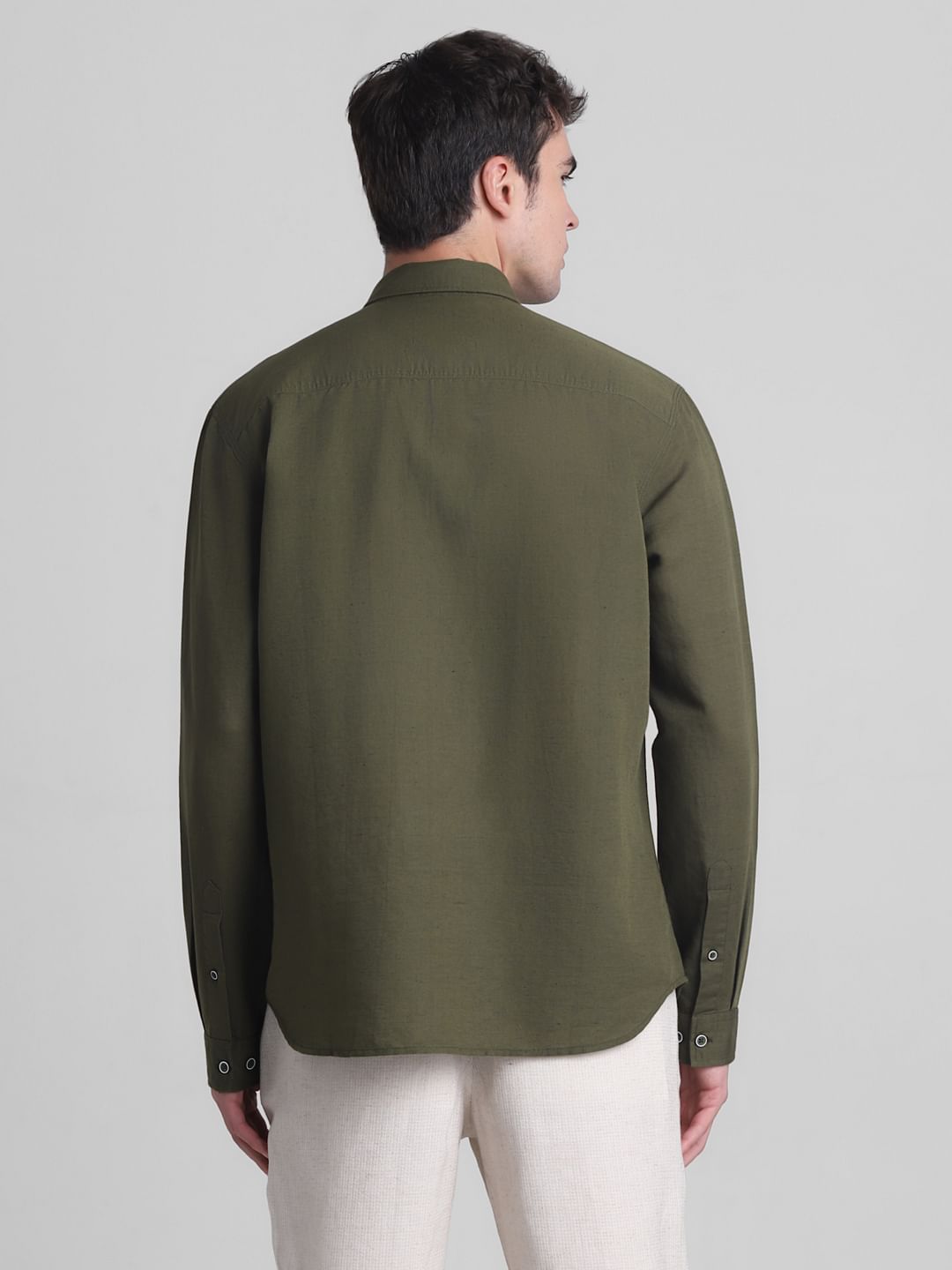 Green Slim Fit Full Sleeves Shirt