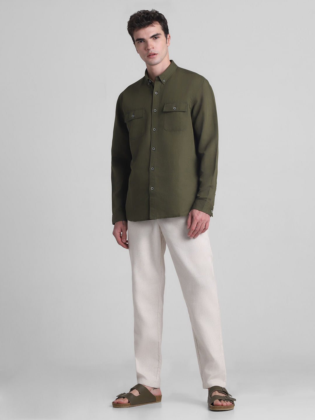 Green Slim Fit Full Sleeves Shirt