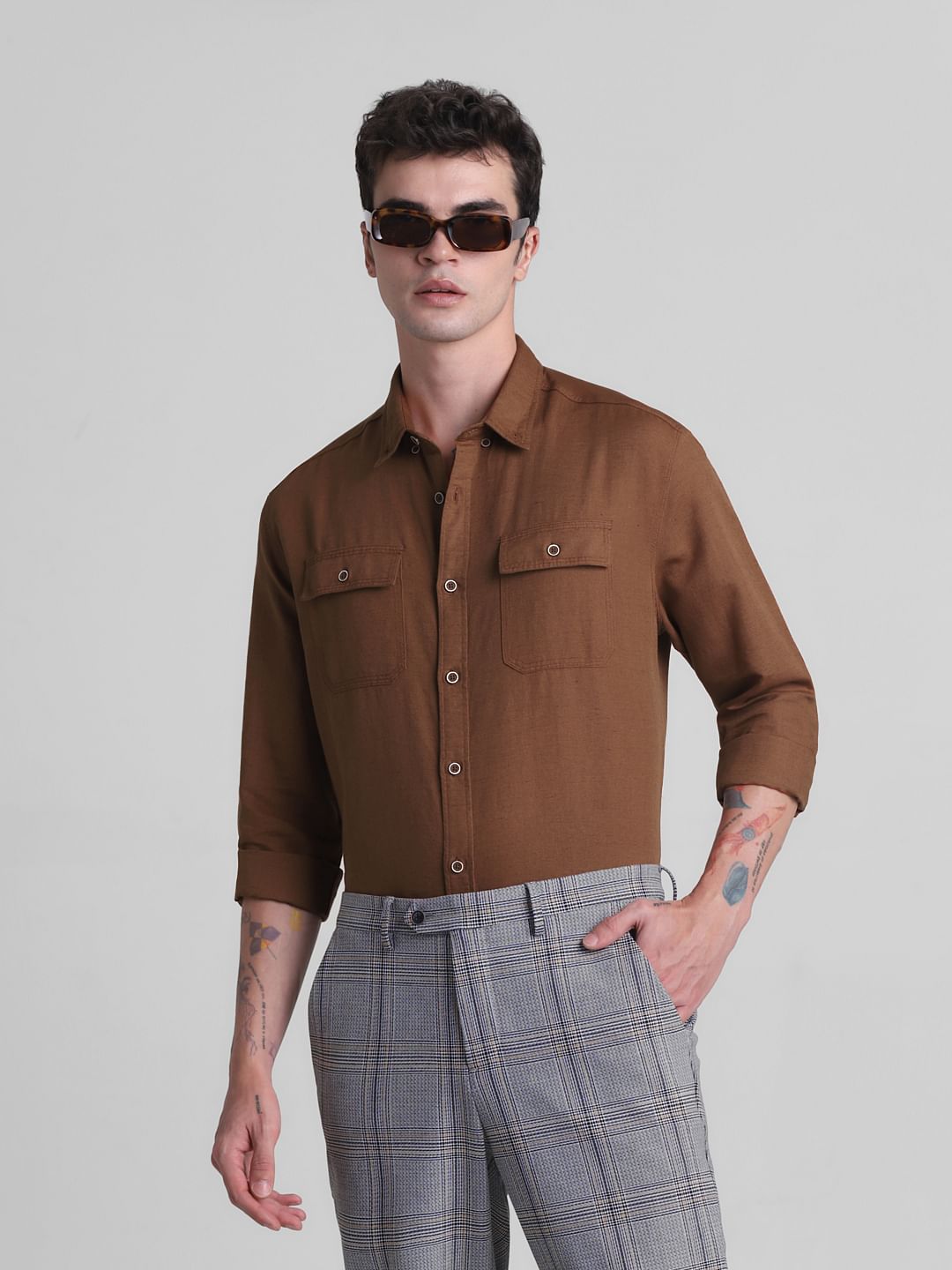 Brown Slim Fit Full Sleeves Shirt