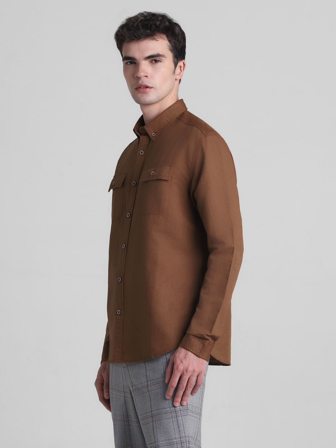 Brown Slim Fit Full Sleeves Shirt