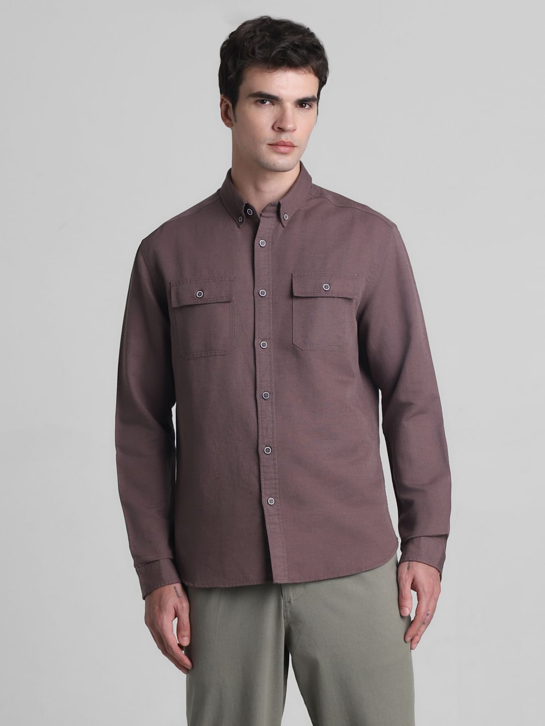 Light Brown Slim Fit Full Sleeves Shirt