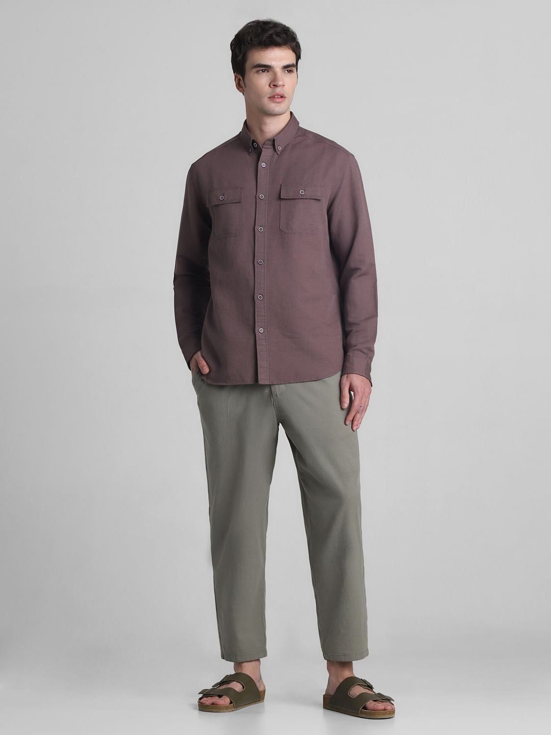 Light Brown Slim Fit Full Sleeves Shirt