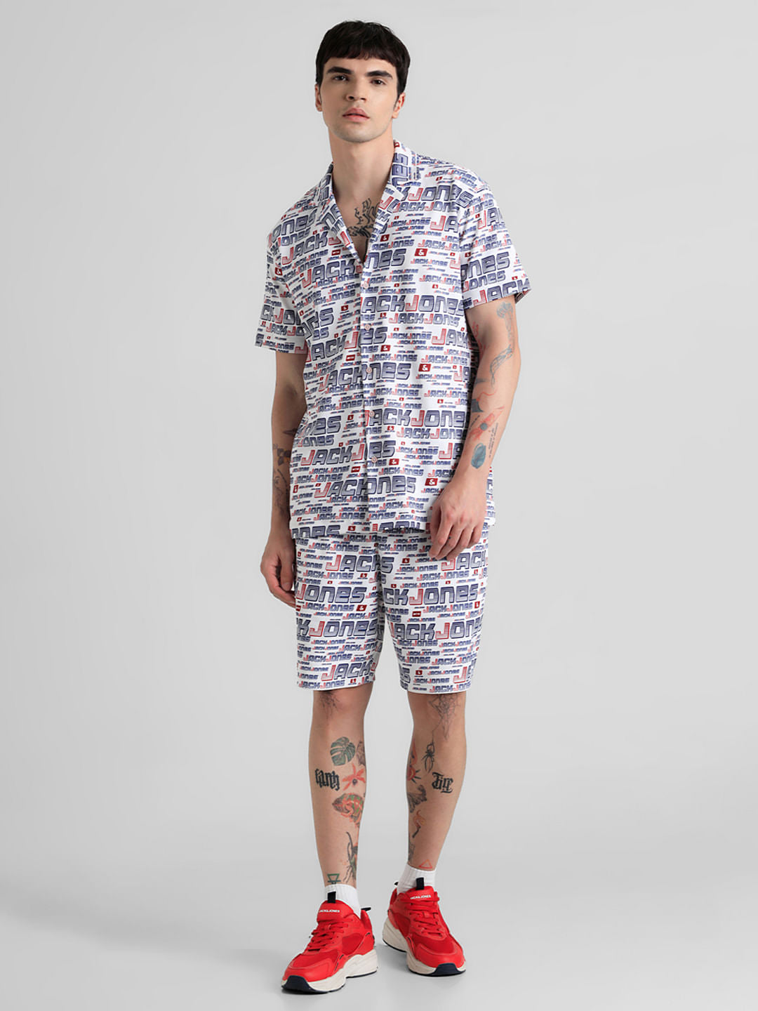 URBAN RACERS by JACK&JONES WHITE LOW RISE PRINTED SHORTS