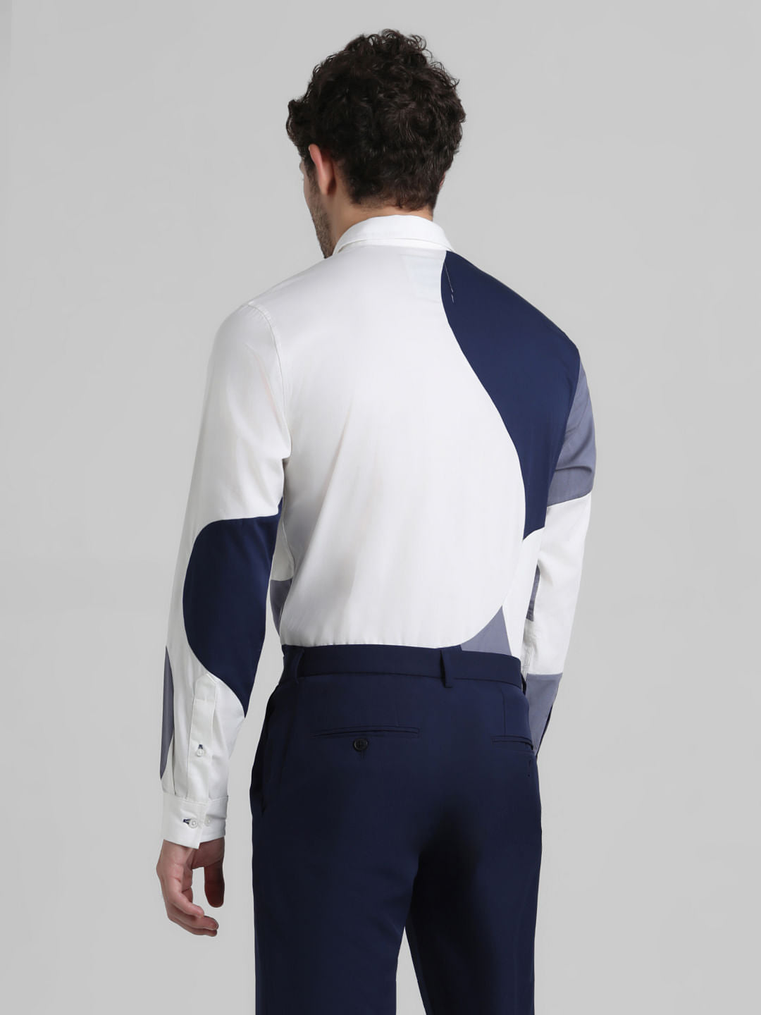 Blue Colourblocked Full Sleeves Shirt
