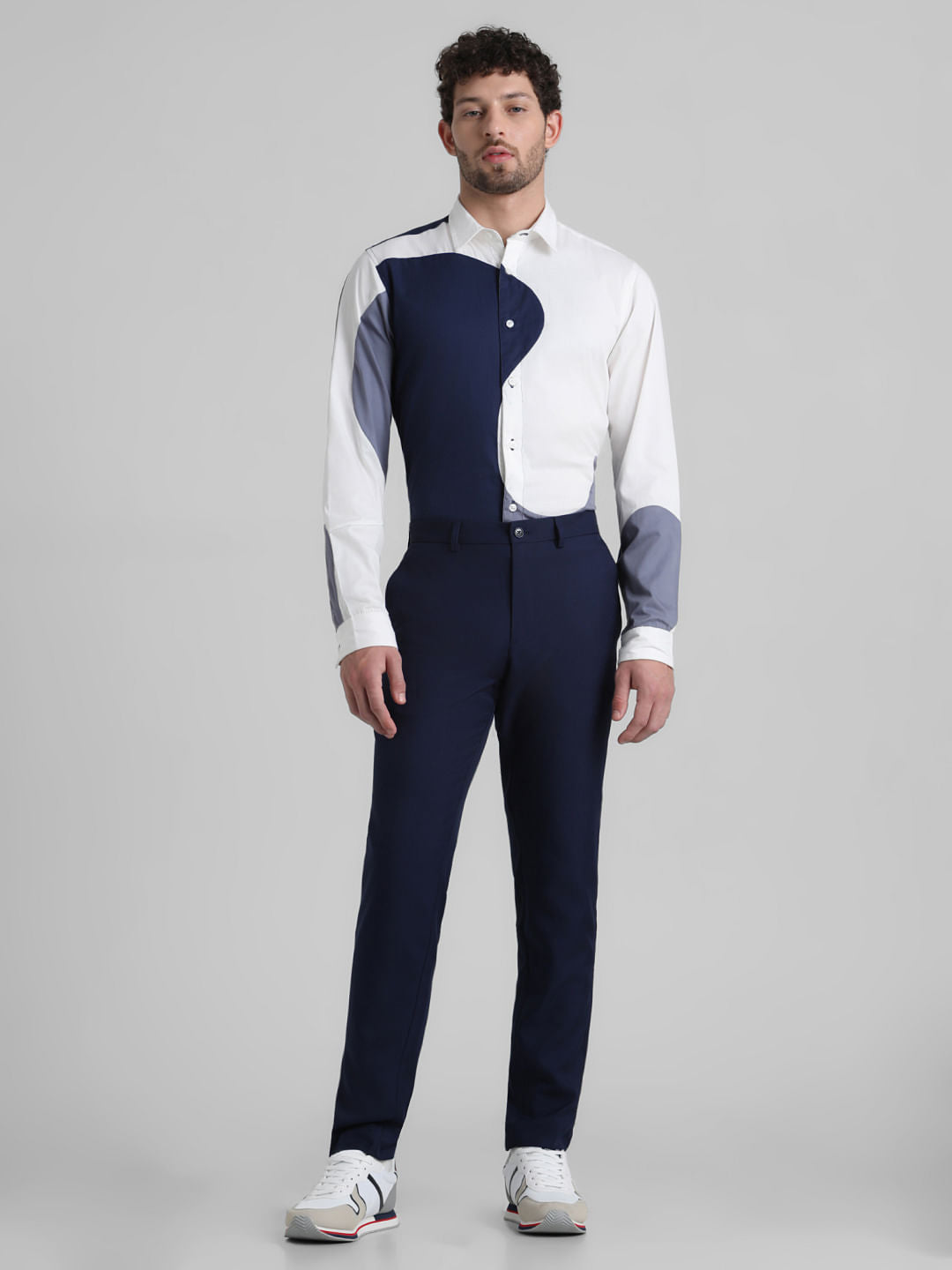 Blue Colourblocked Full Sleeves Shirt