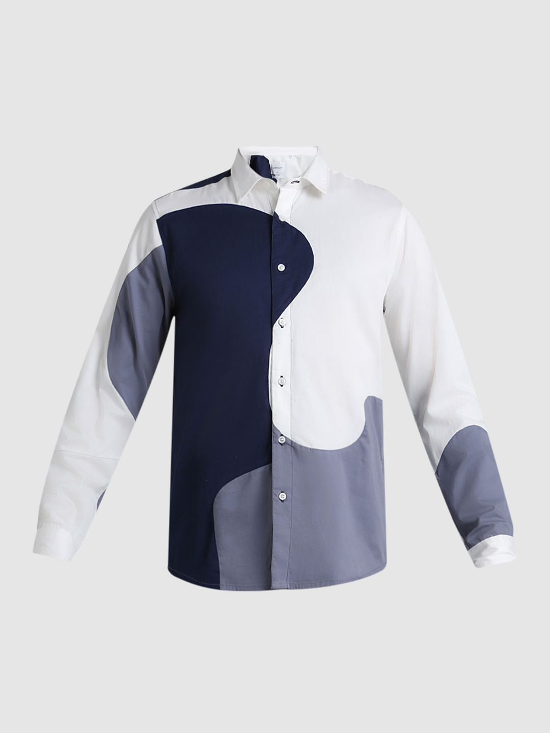 Blue Colourblocked Full Sleeves Shirt