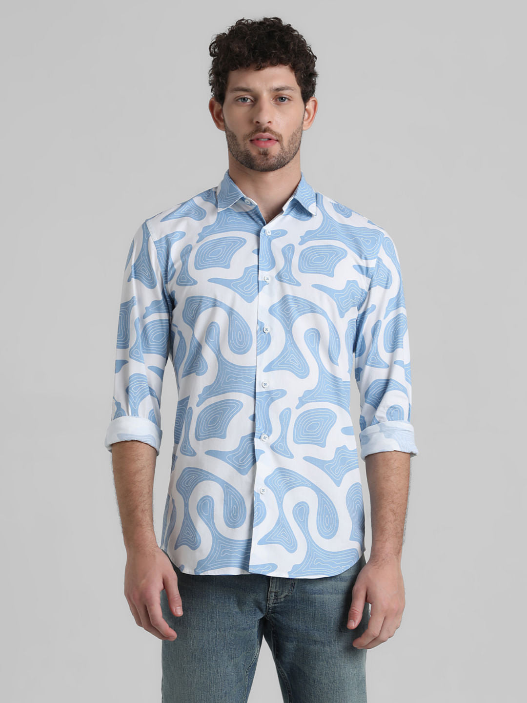 Blue Printed Full Sleeves Shirt