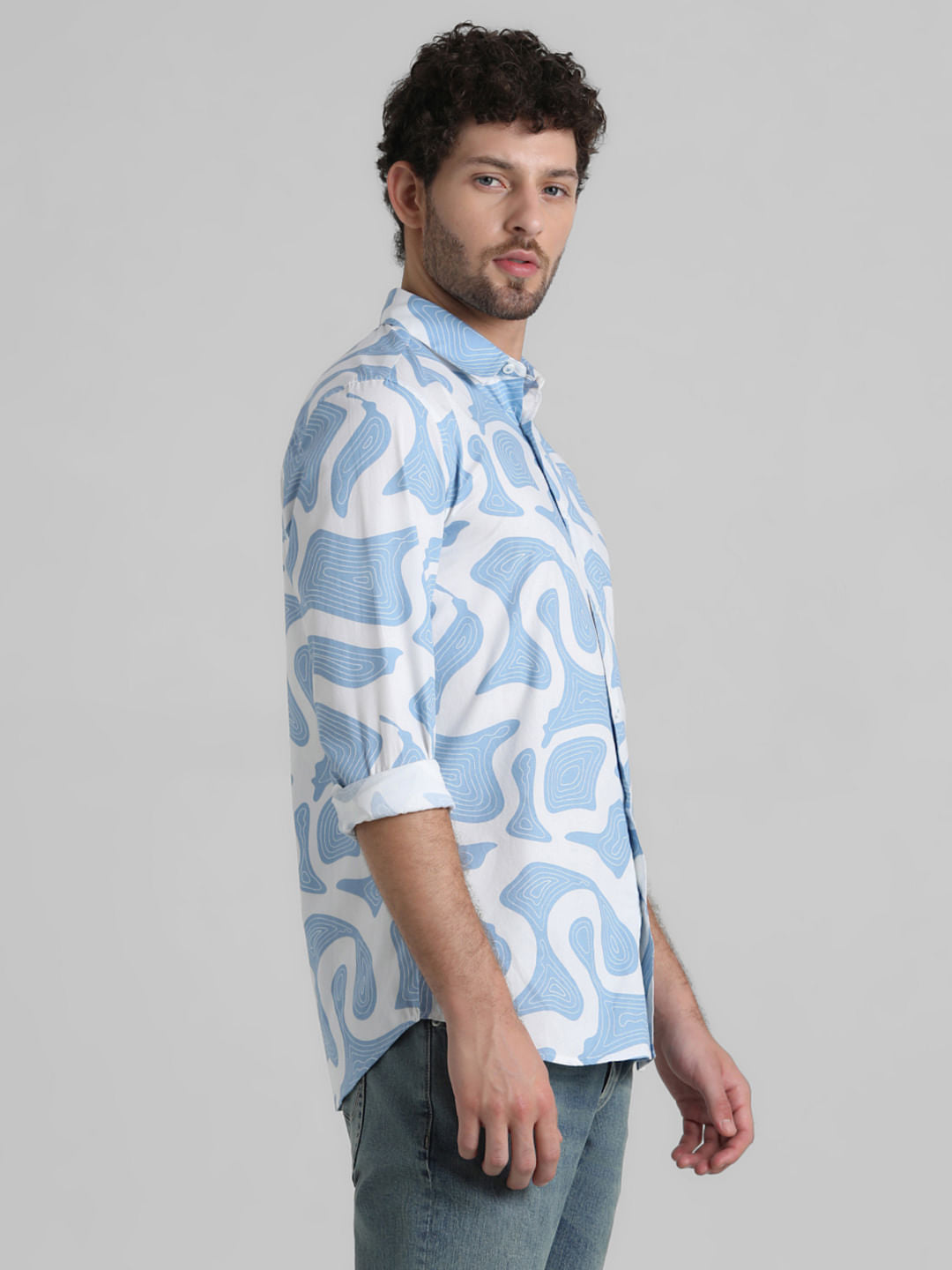 Blue Printed Full Sleeves Shirt
