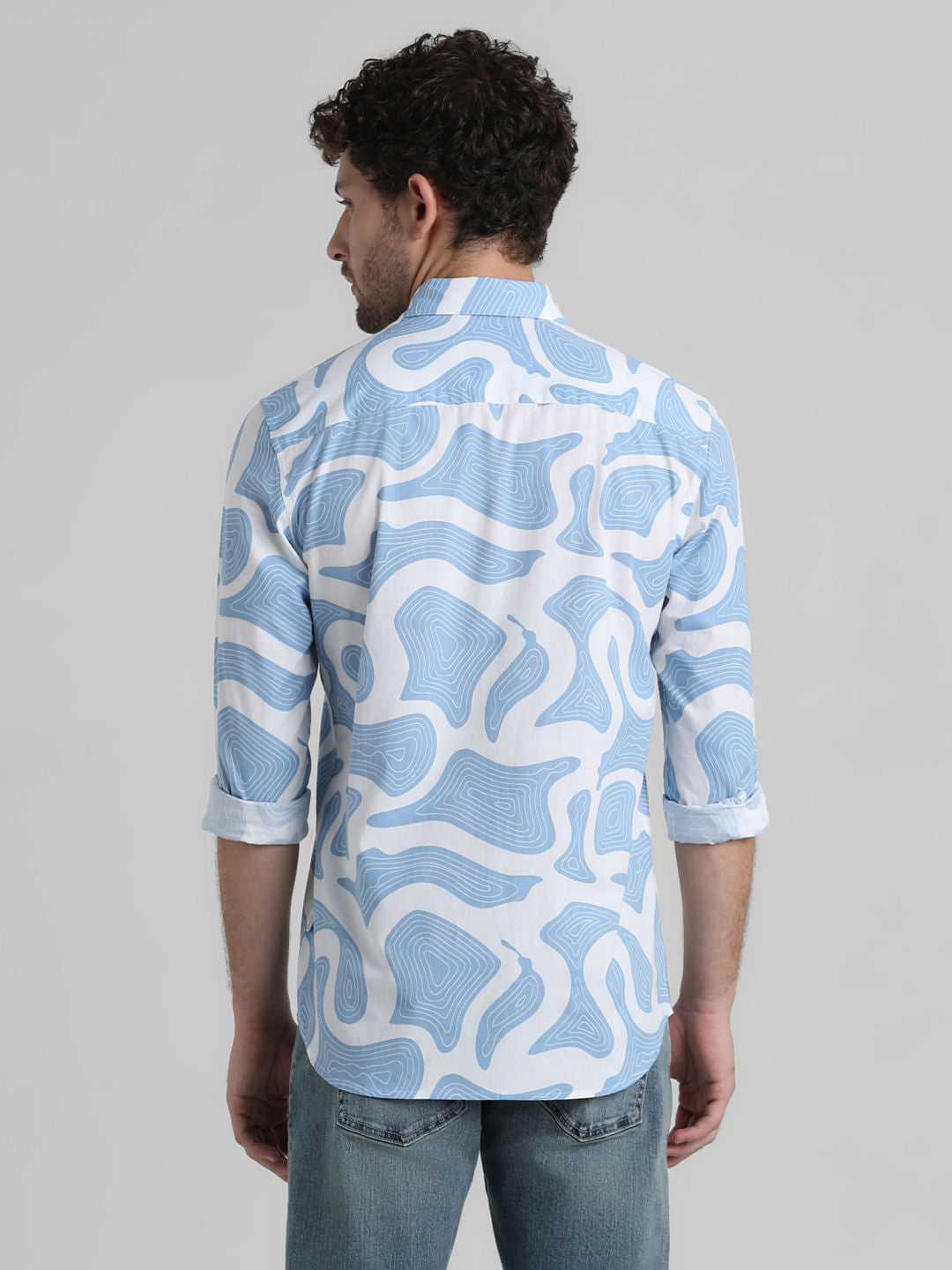 Blue Printed Full Sleeves Shirt