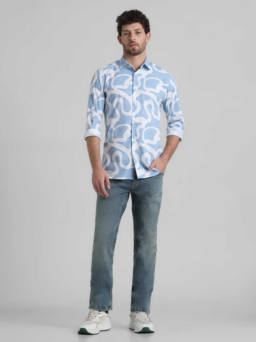 Blue Printed Full Sleeves Shirt