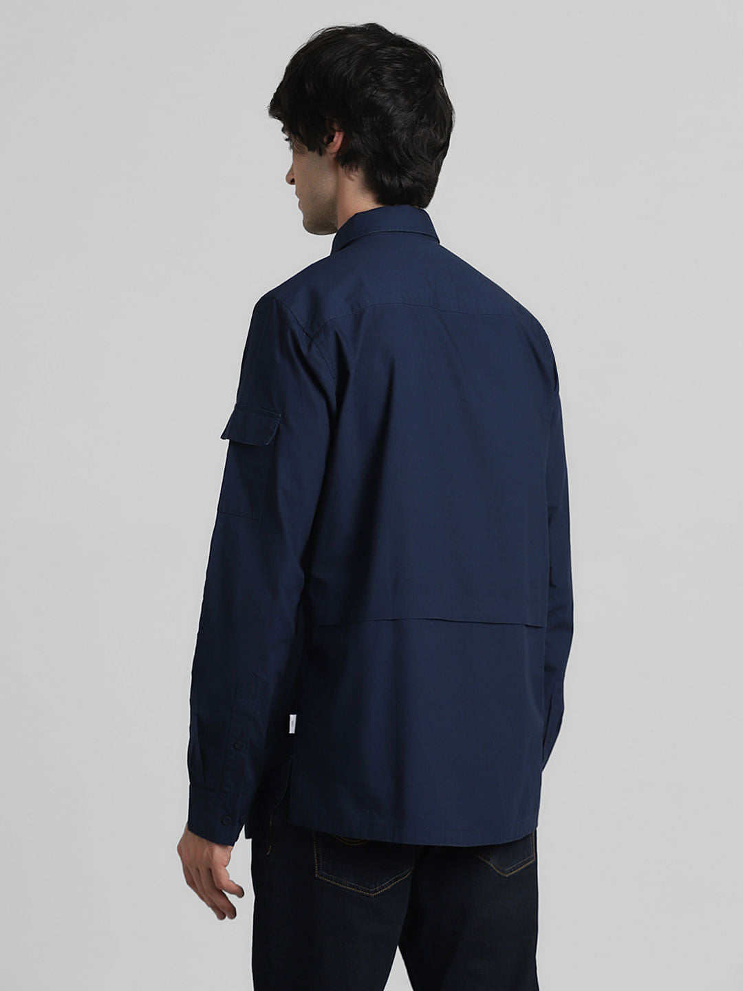 Navy Blue Oversized Pocket Full Sleeves Shirt