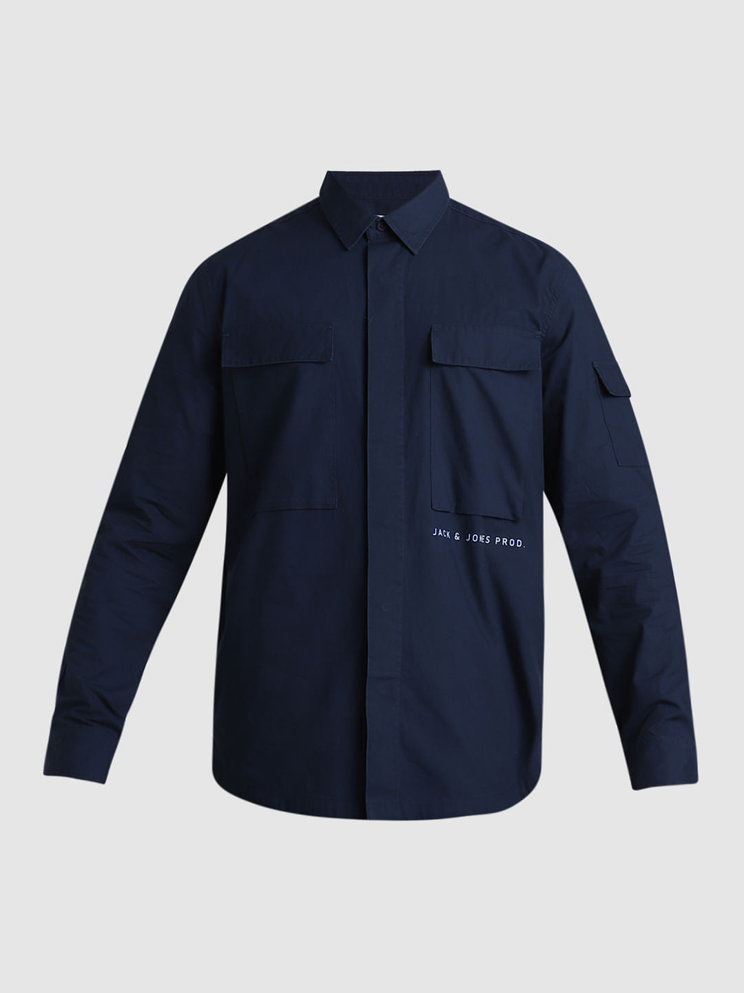 Navy Blue Oversized Pocket Full Sleeves Shirt
